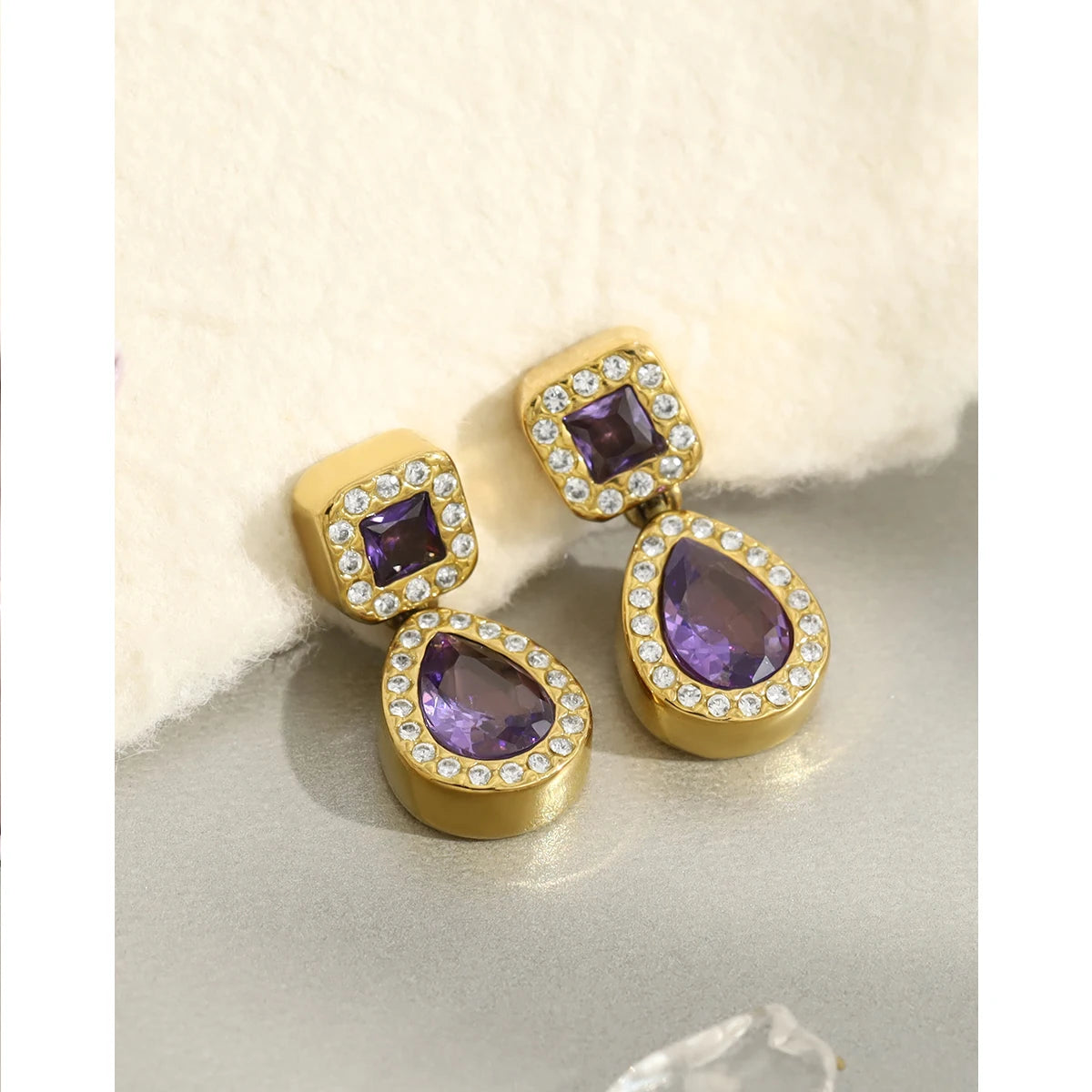 Purple Crystal Drop Earrings