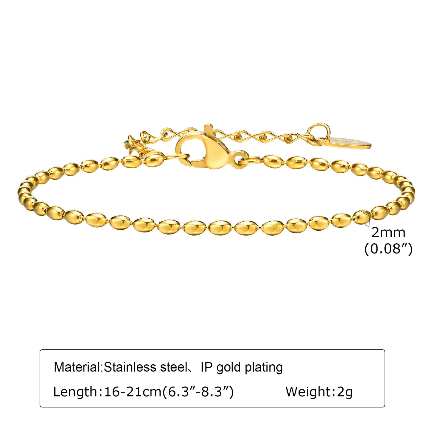 Non Tarnish Stainless Steel Bracelet Gold Plated Stackable, Thin