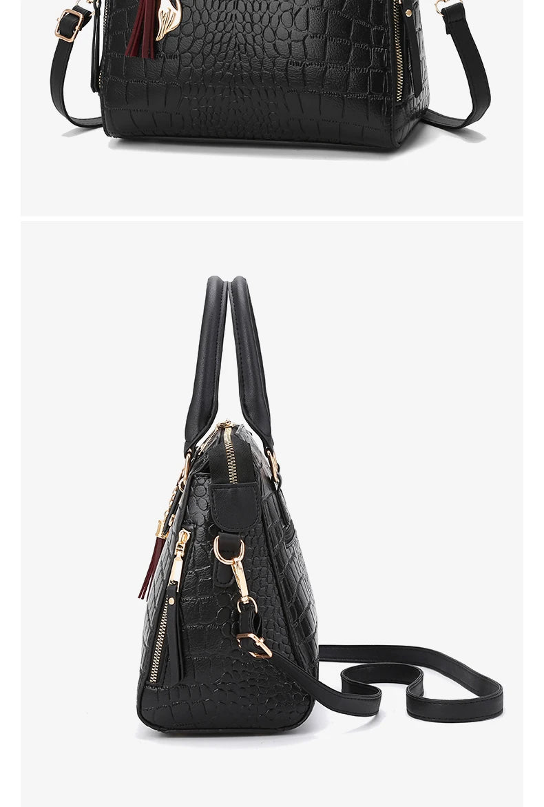 Crocodile Embossed Satchel Tote Bag