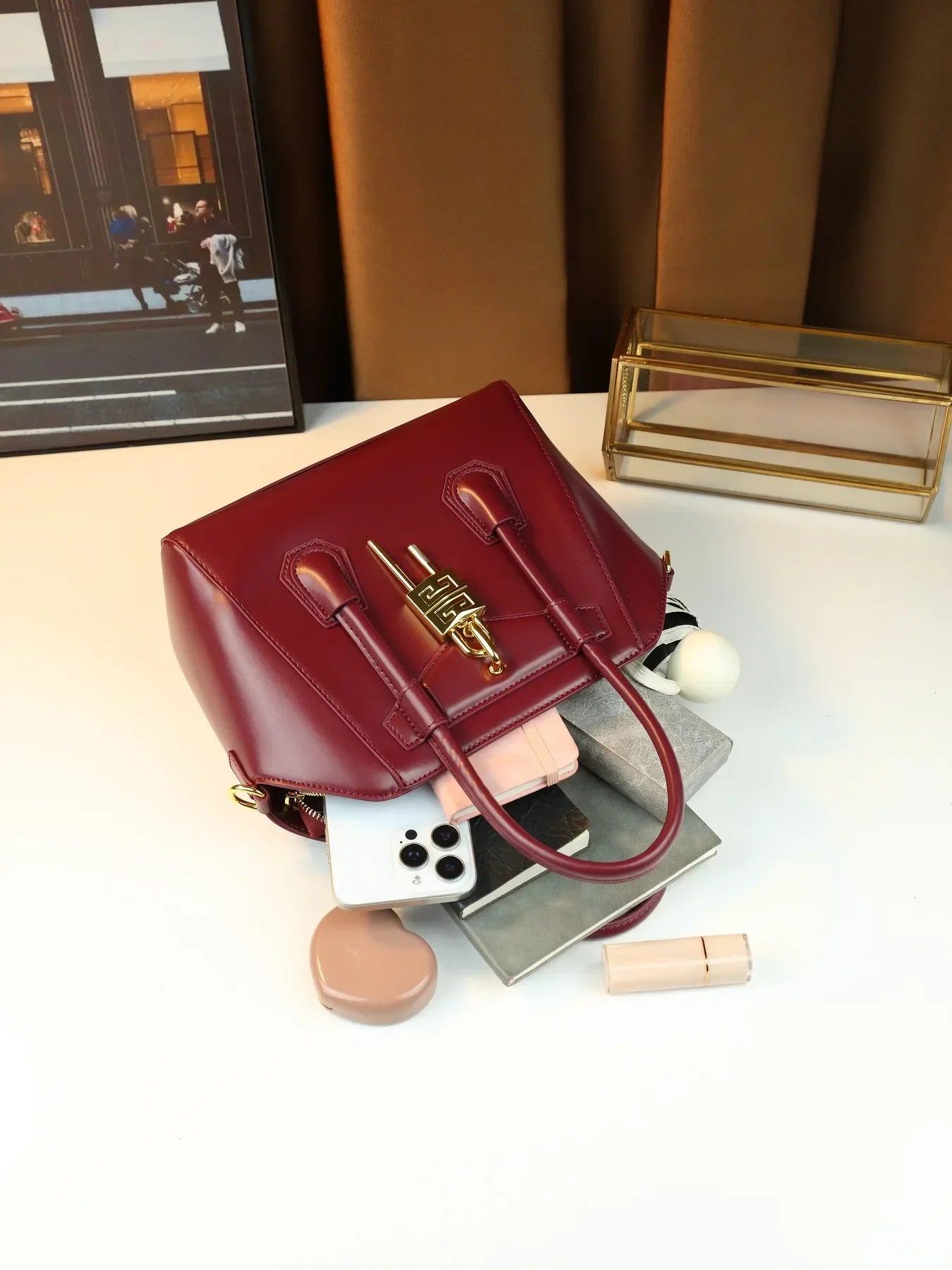 Classic Leather Crossbody Tote Bag