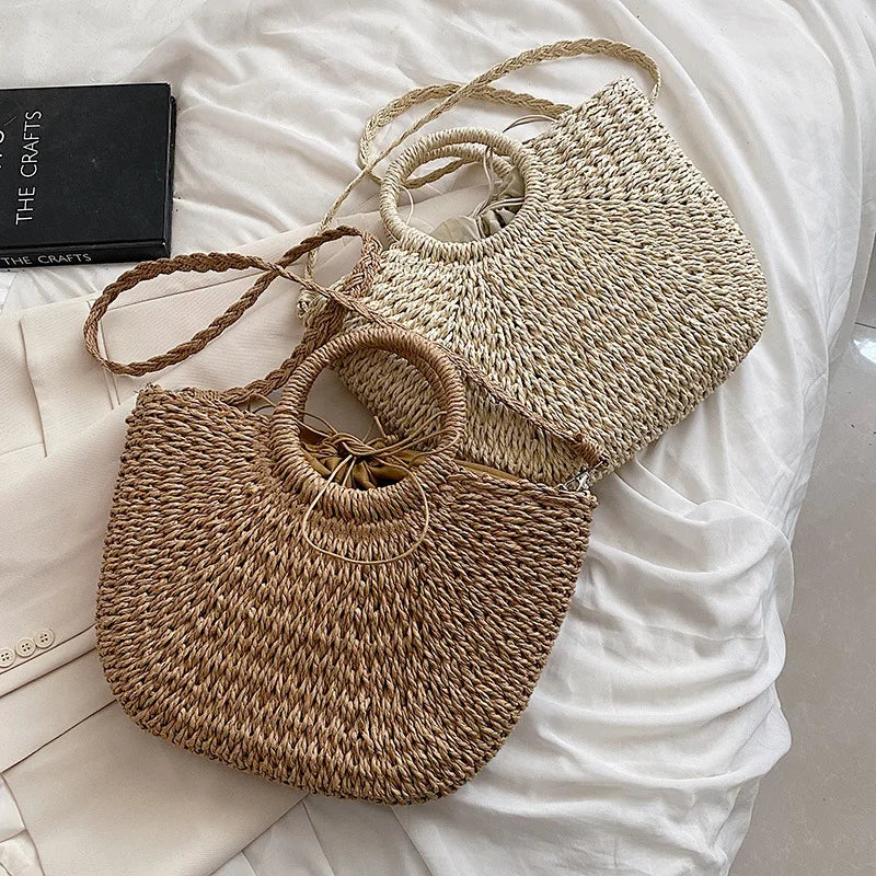 Handwoven Straw Beach Tote Bag