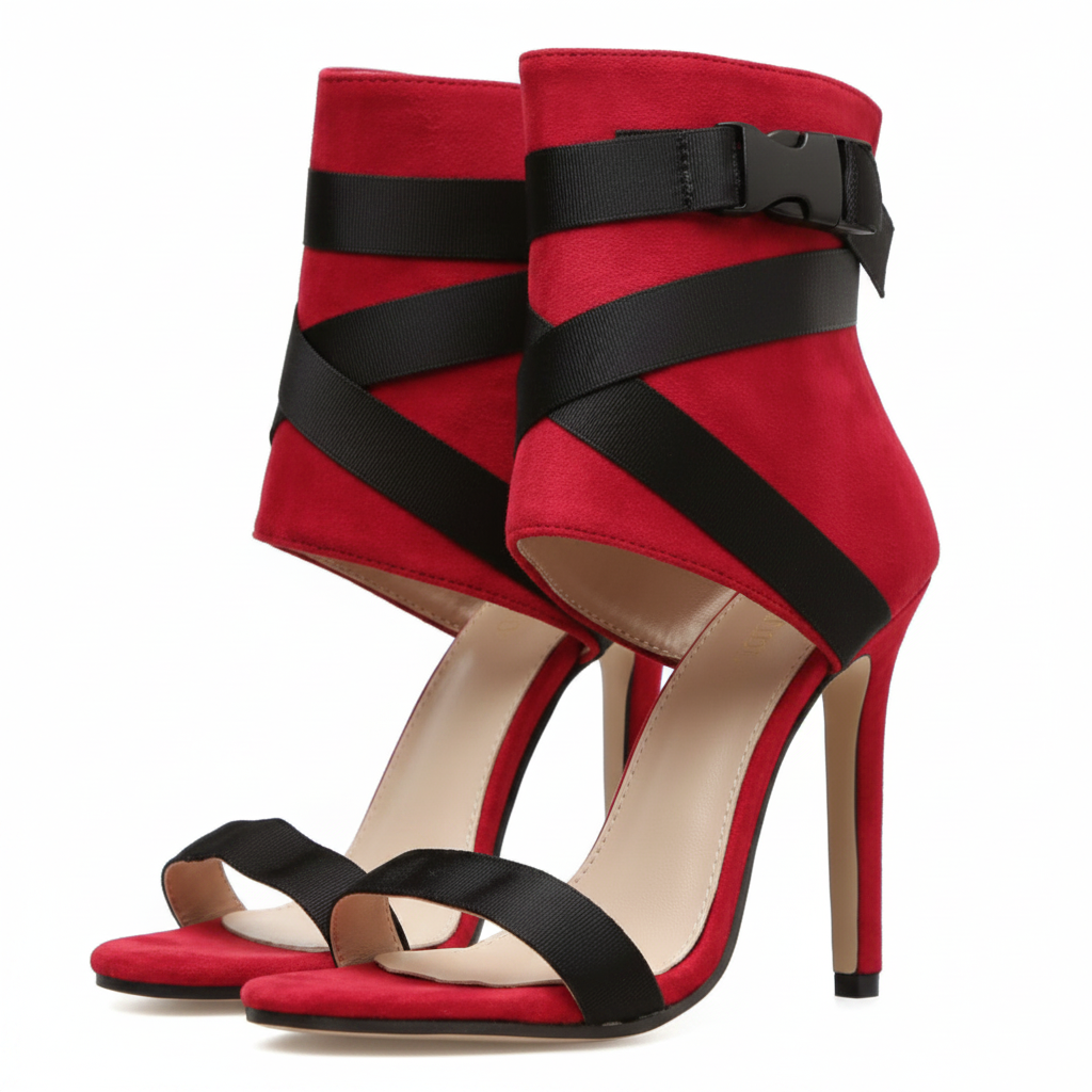 Open Toe Woven Buckle Stiletto Heels