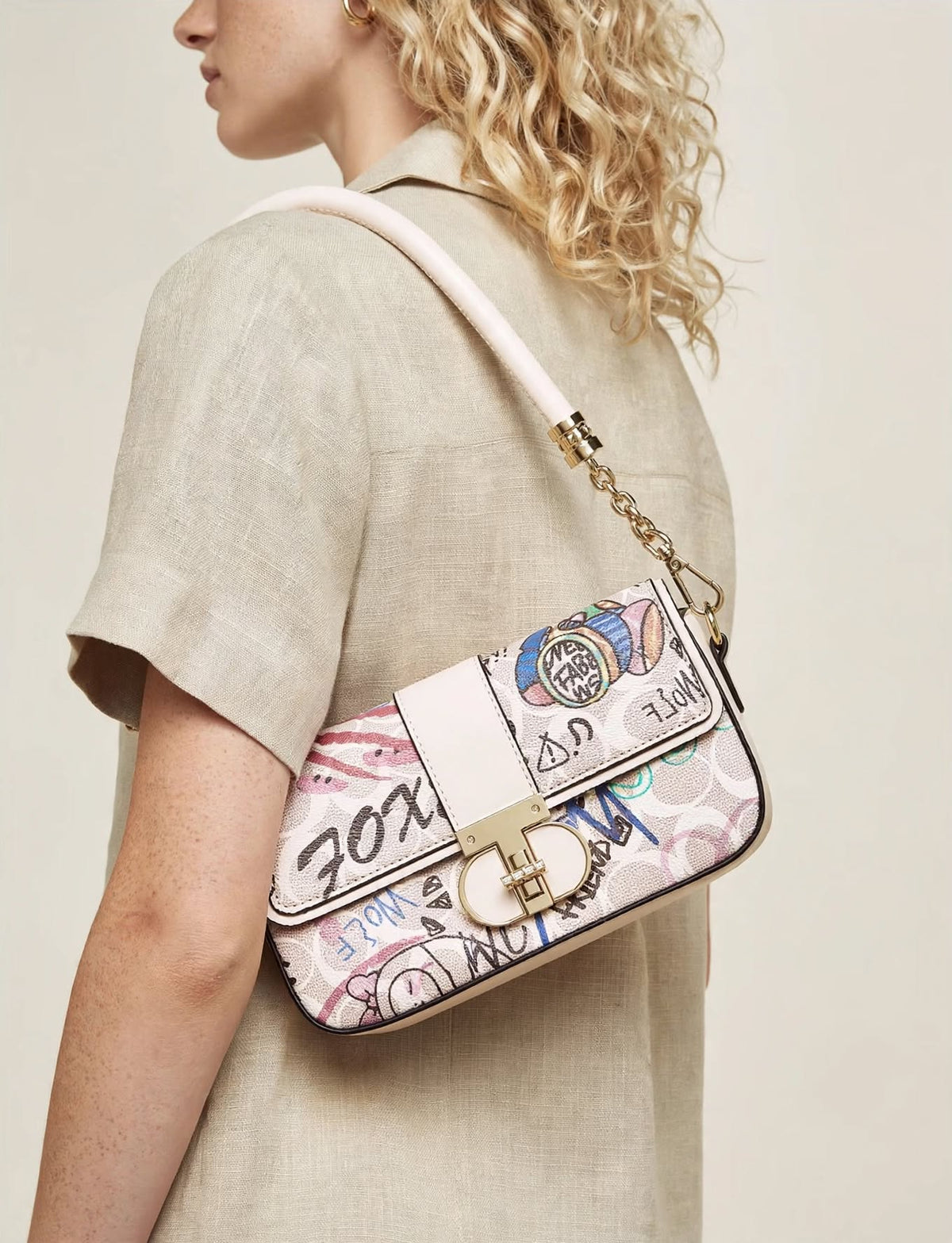 FOXER Graffiti Chain Shoulder Bag