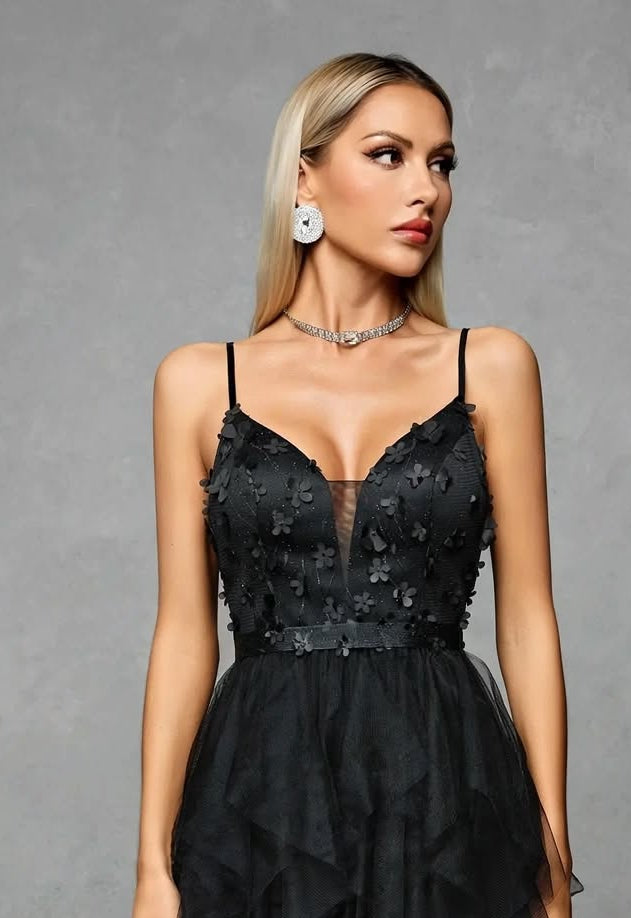V-neck Three-dimensional Lotus Skirt