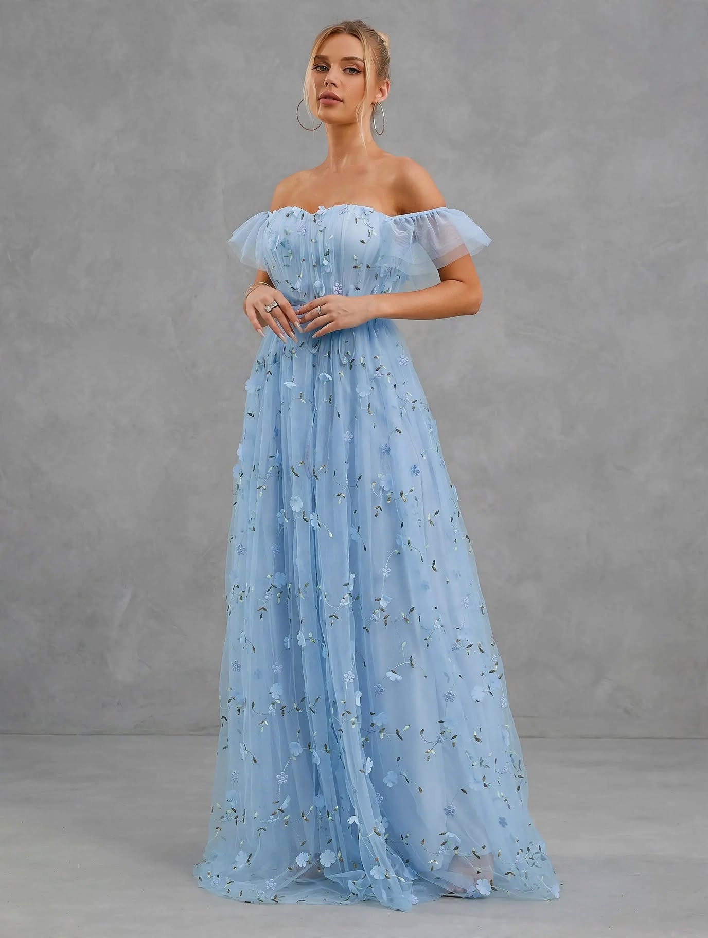 3D Embroidered Lace Evening Gown