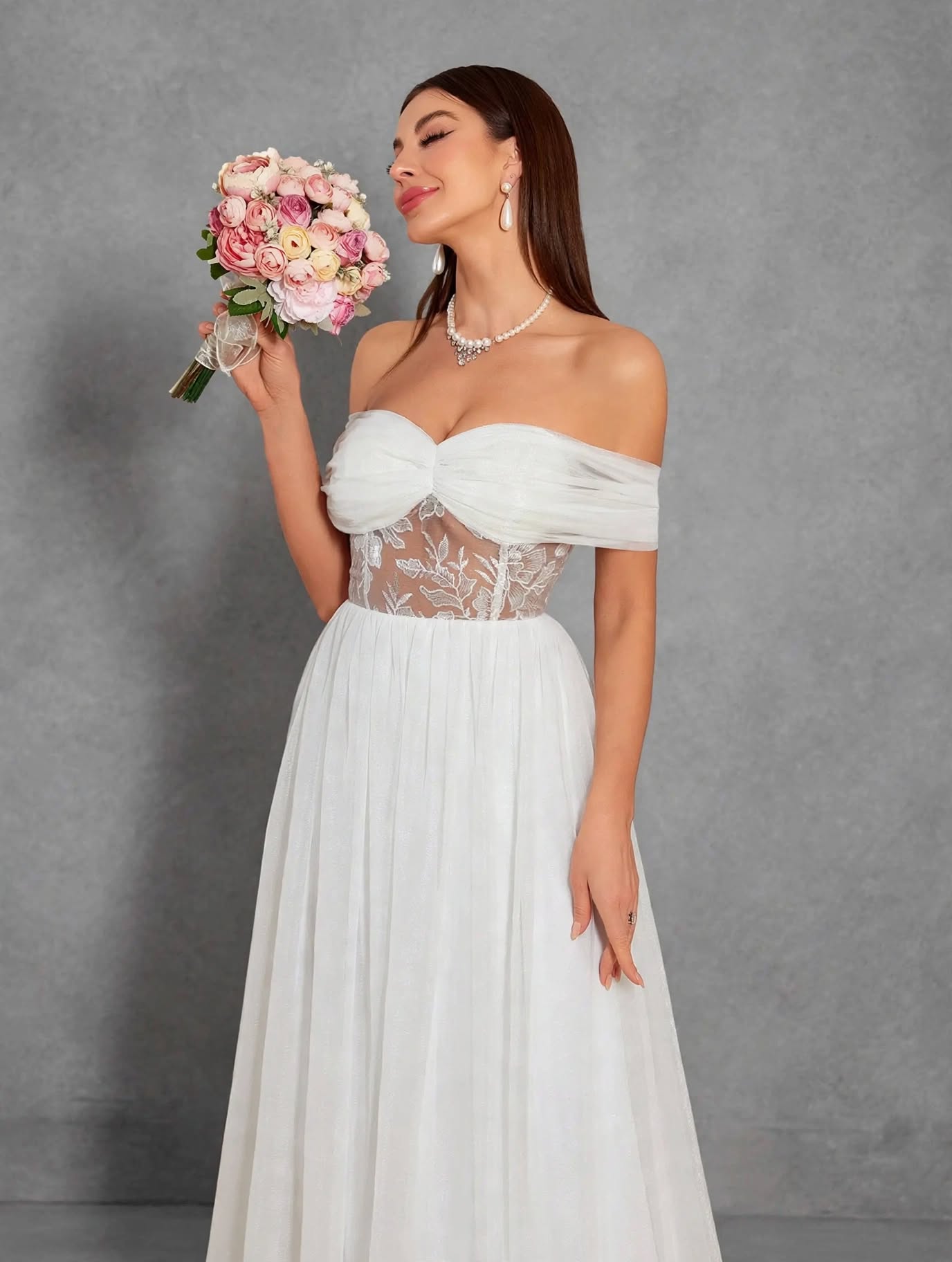 One-Shoulder Lace Chiffon Bridal Shower Dress
