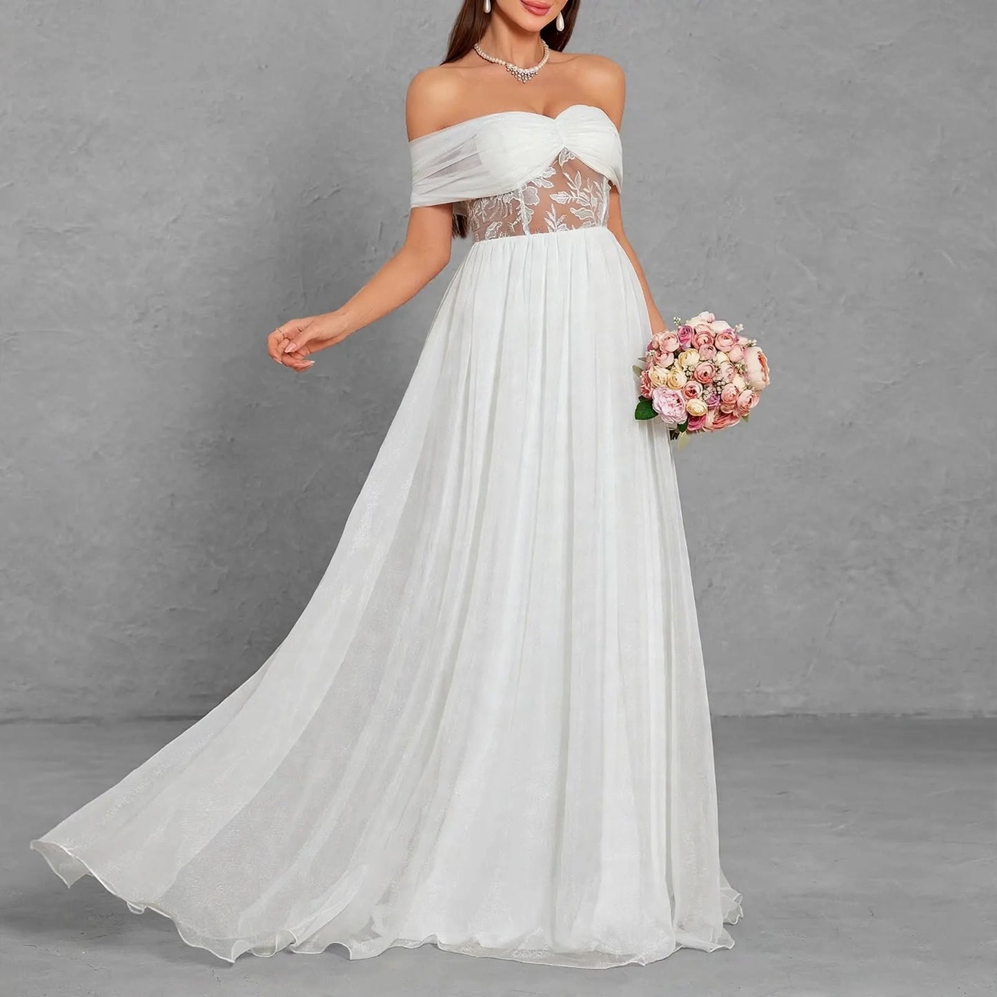 One-Shoulder Lace Chiffon Bridal Shower Dress