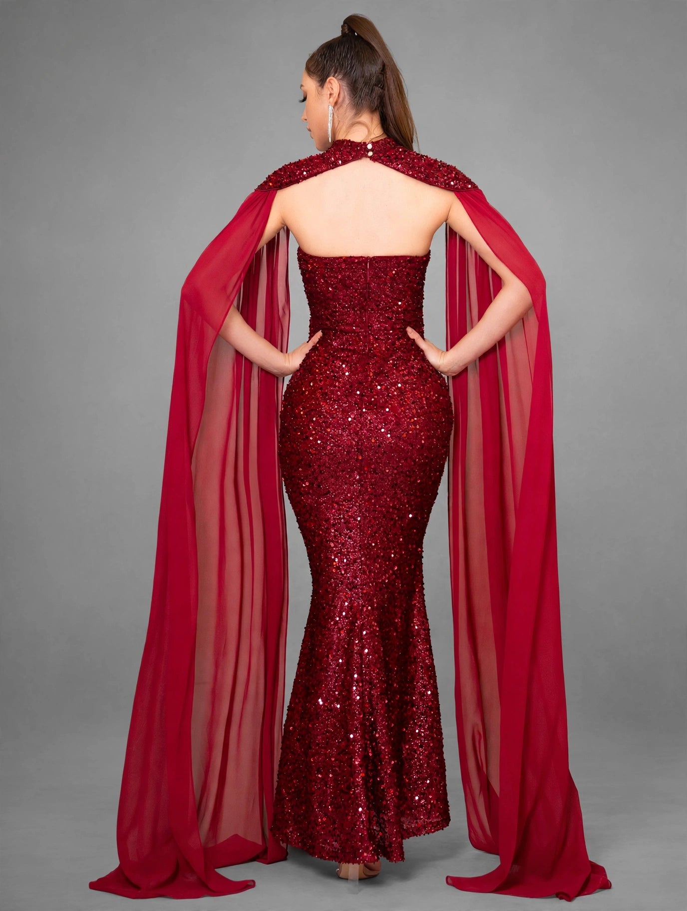 Detachable Shawl Sequin Evening Dress