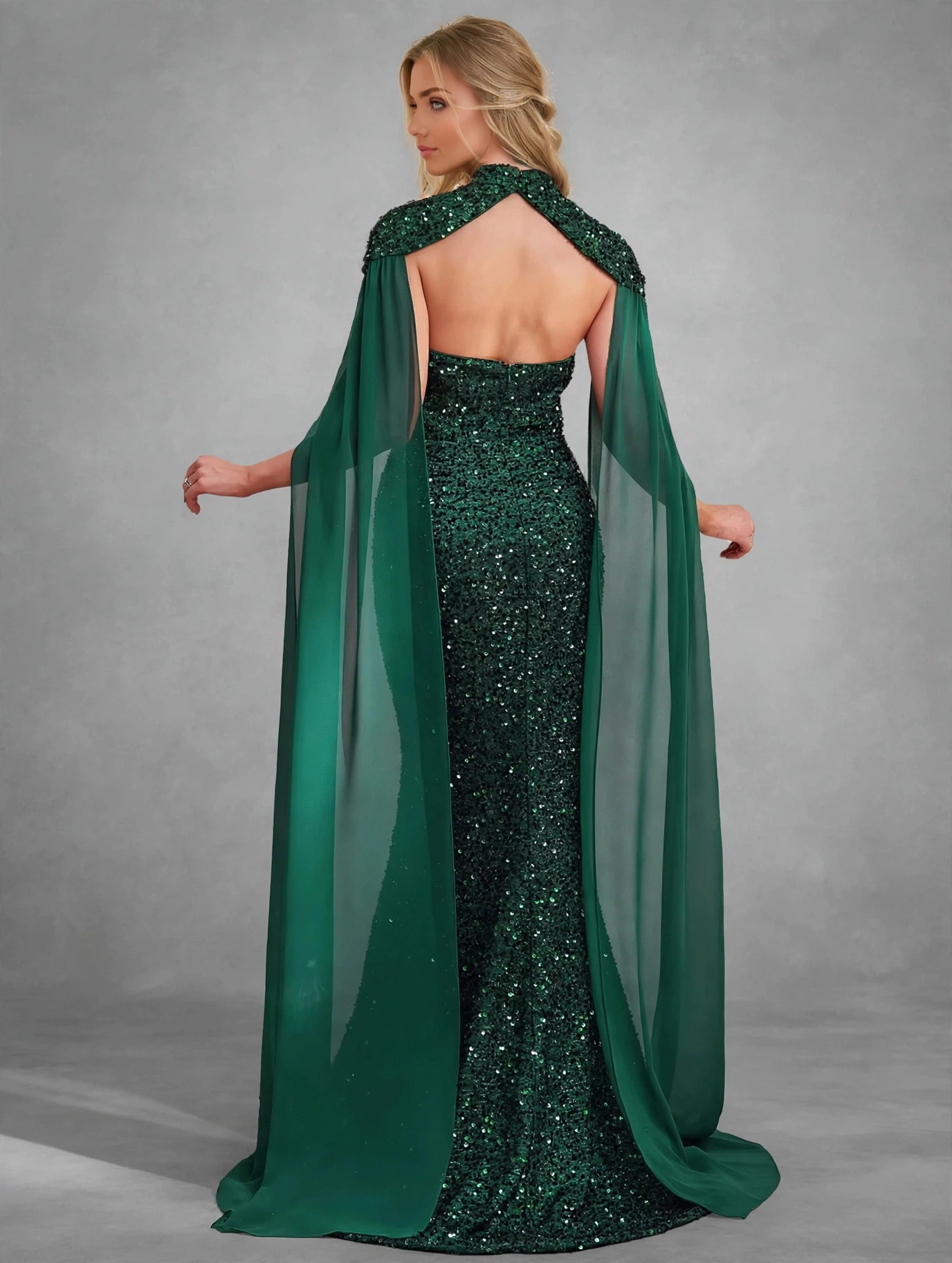 Detachable Shawl Sequin Evening Dress