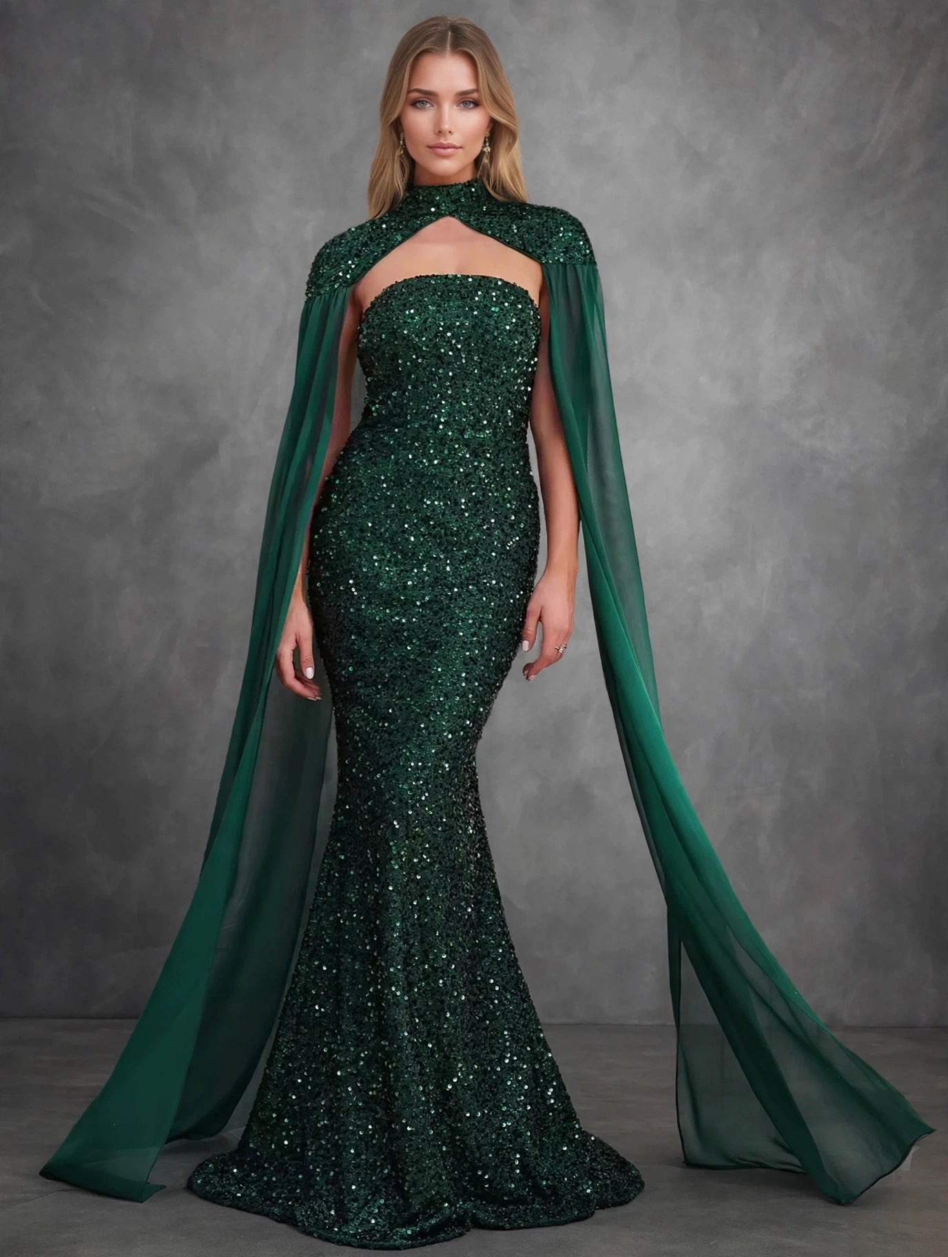 Detachable Shawl Sequin Evening Dress