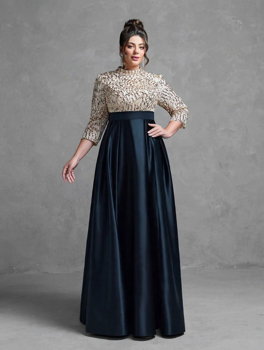 High Neck Satin A-Line Evening Gown