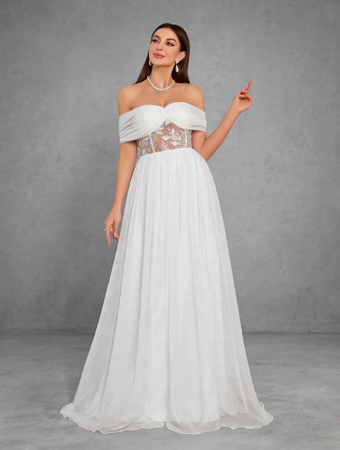 One-Shoulder Lace Chiffon Bridal Shower Dress