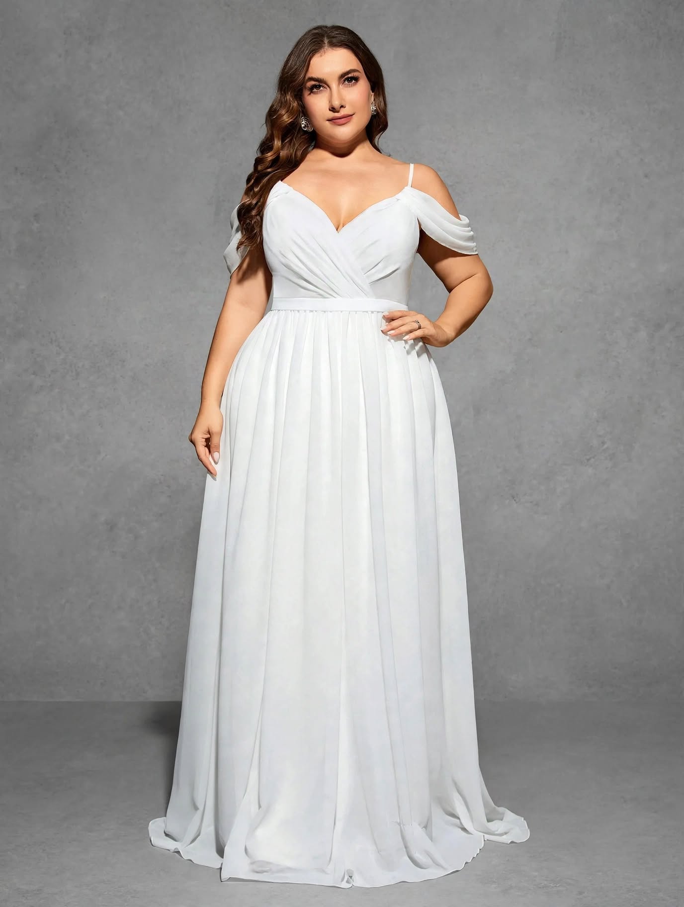 Halter V-Neck Chiffon Wedding Gown