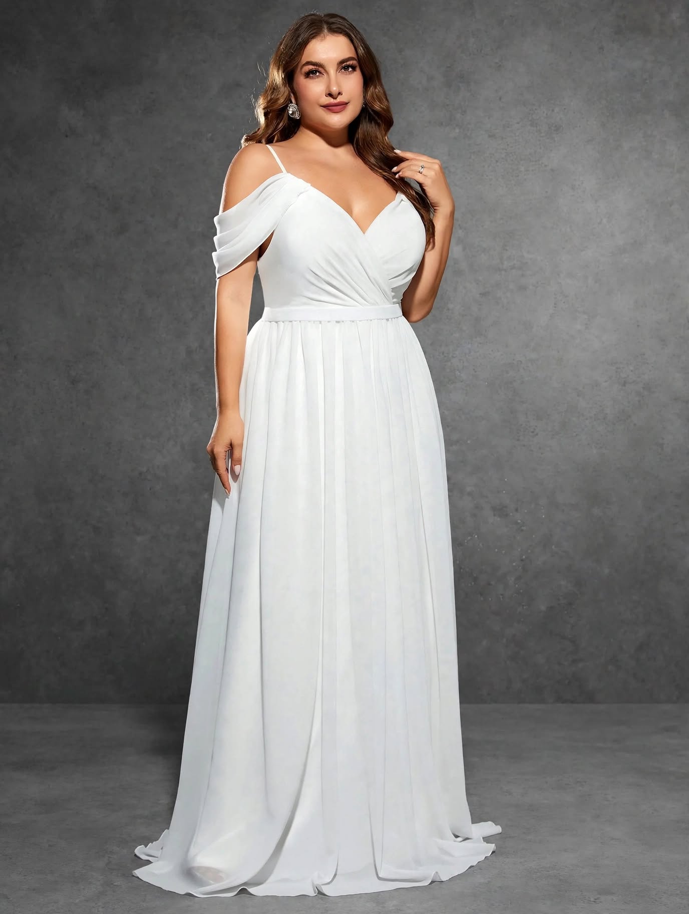 Halter V-Neck Chiffon Wedding Gown