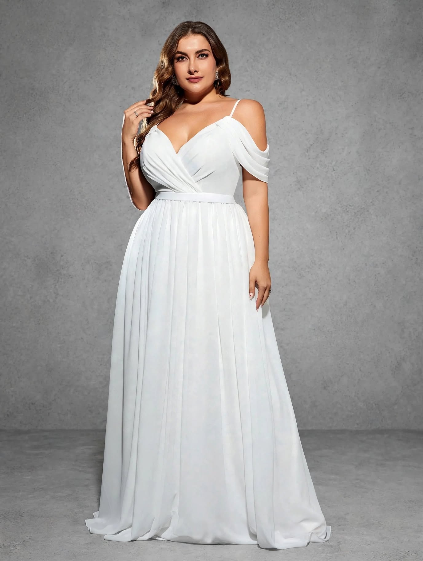 Halter V-Neck Chiffon Wedding Gown