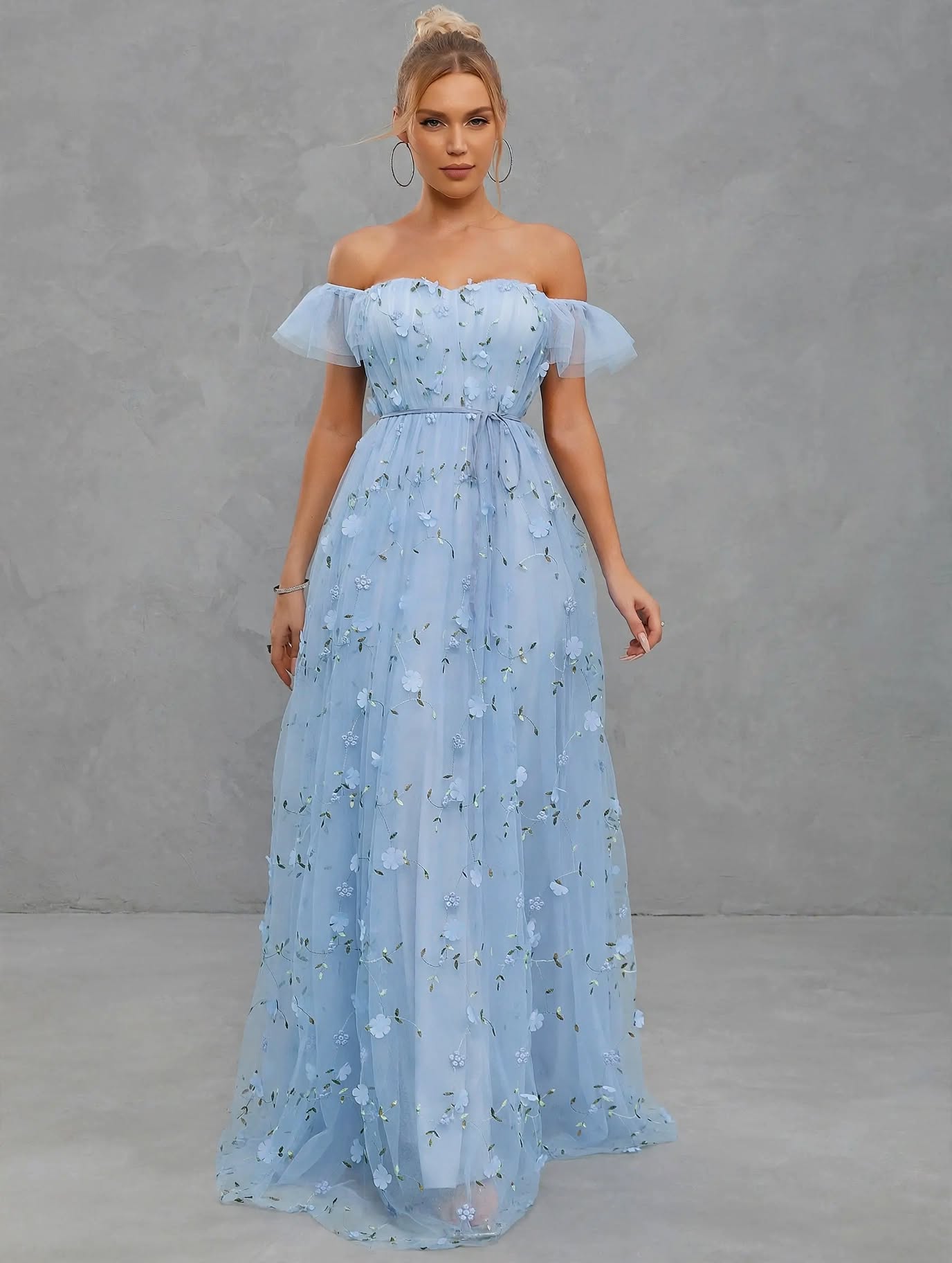 3D Embroidered Lace Evening Gown