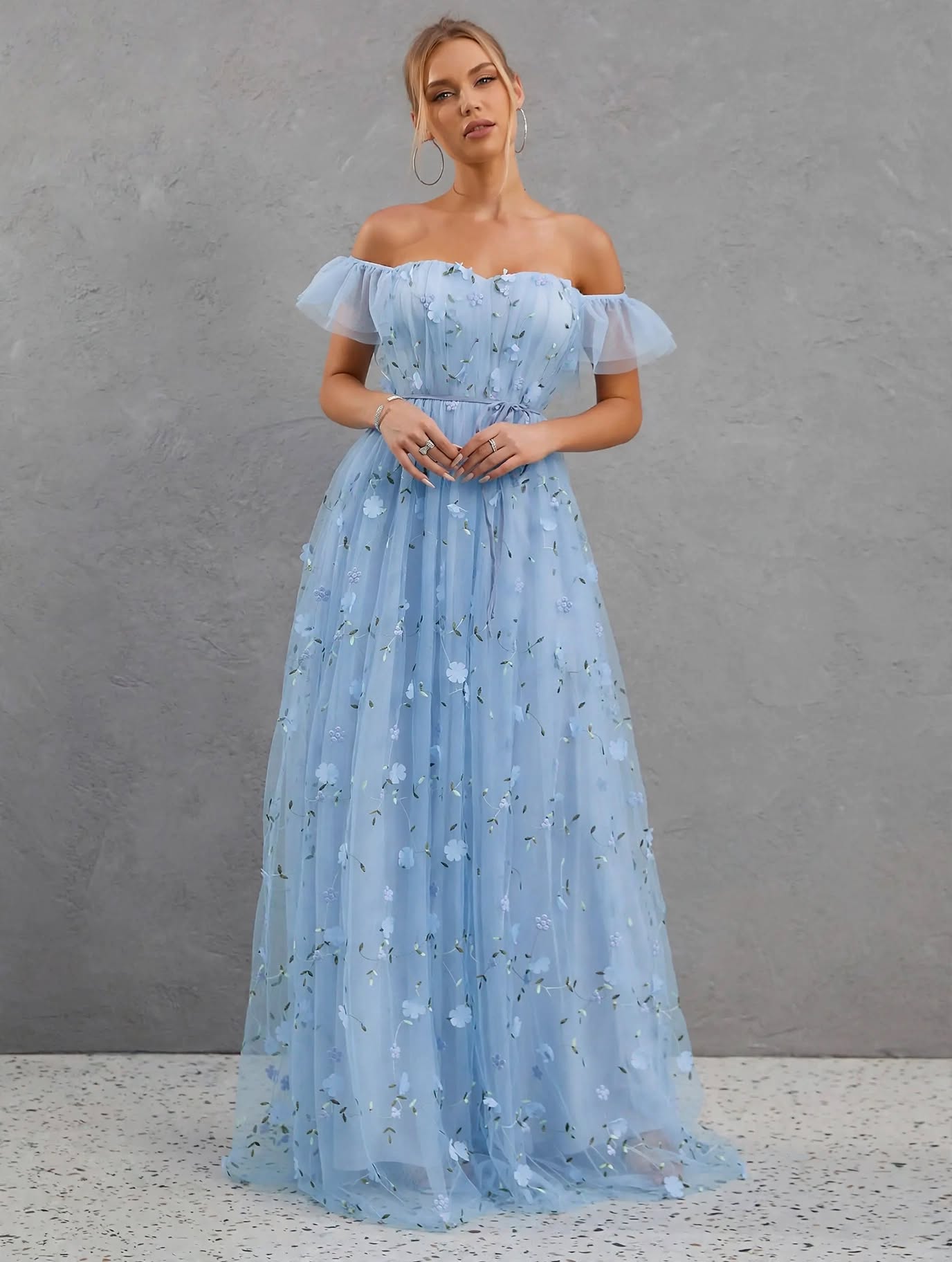 3D Embroidered Lace Evening Gown