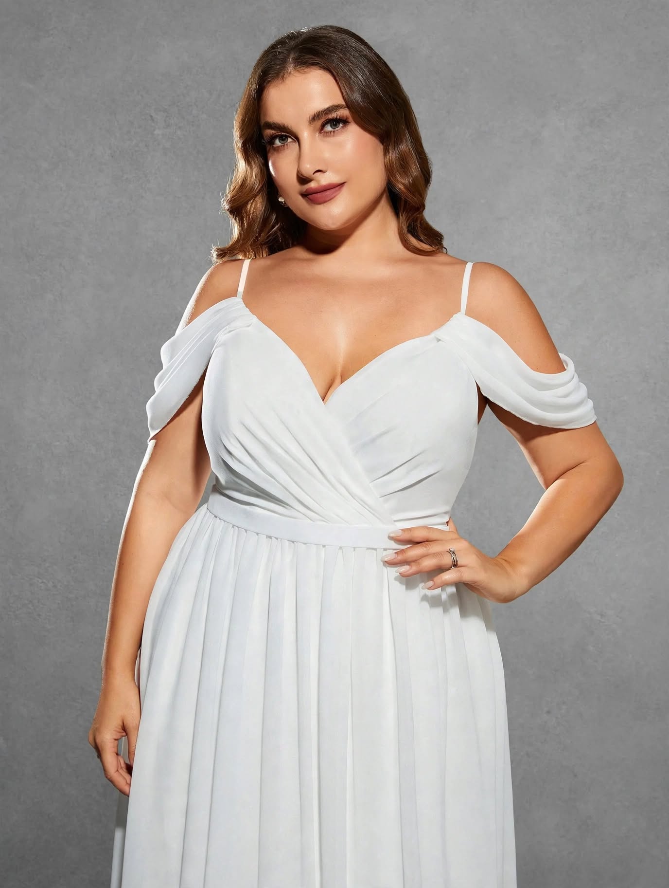 Halter V-Neck Chiffon Wedding Gown