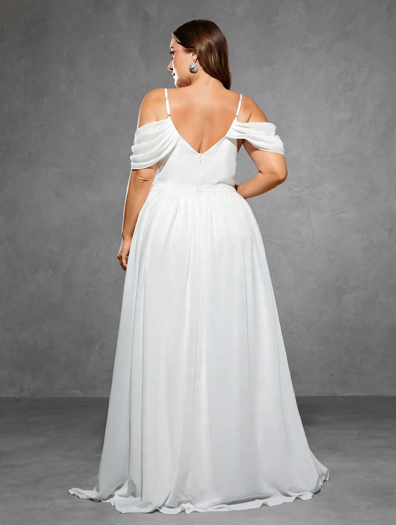 Halter V-Neck Chiffon Wedding Gown