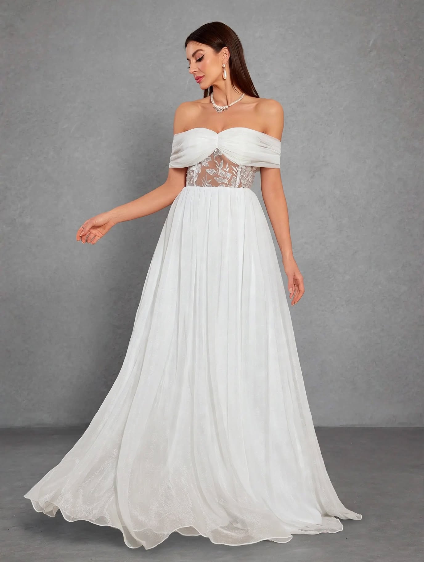 One-Shoulder Lace Chiffon Bridal Shower Dress