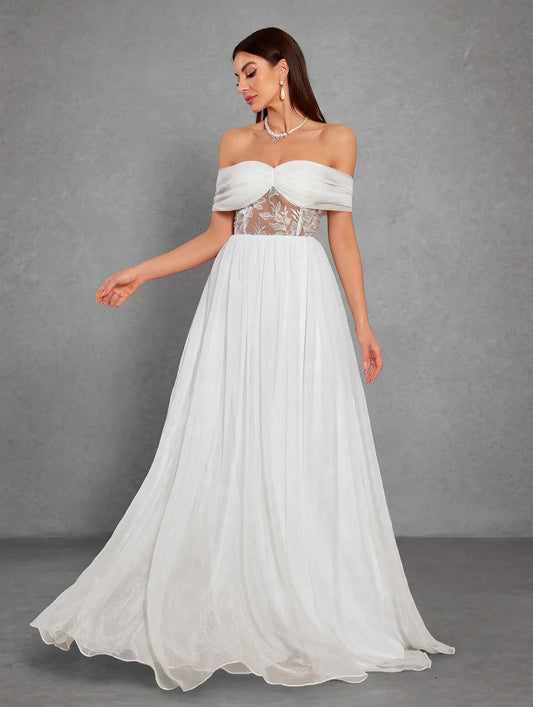 One-Shoulder Lace Chiffon Bridal Shower Dress
