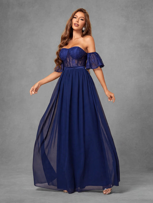 Lace Cutout Chiffon Prom Dress