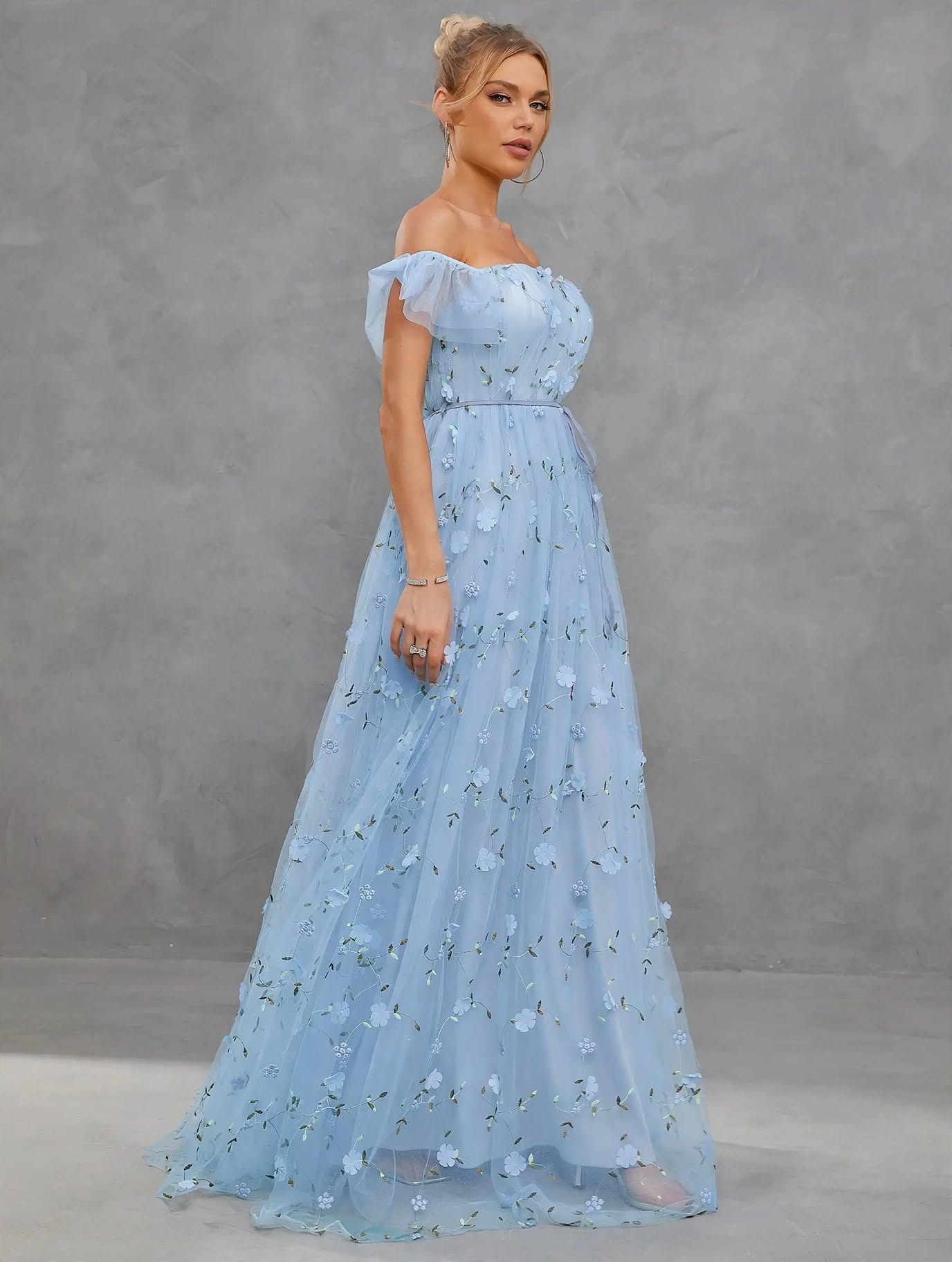 3D Embroidered Lace Evening Gown