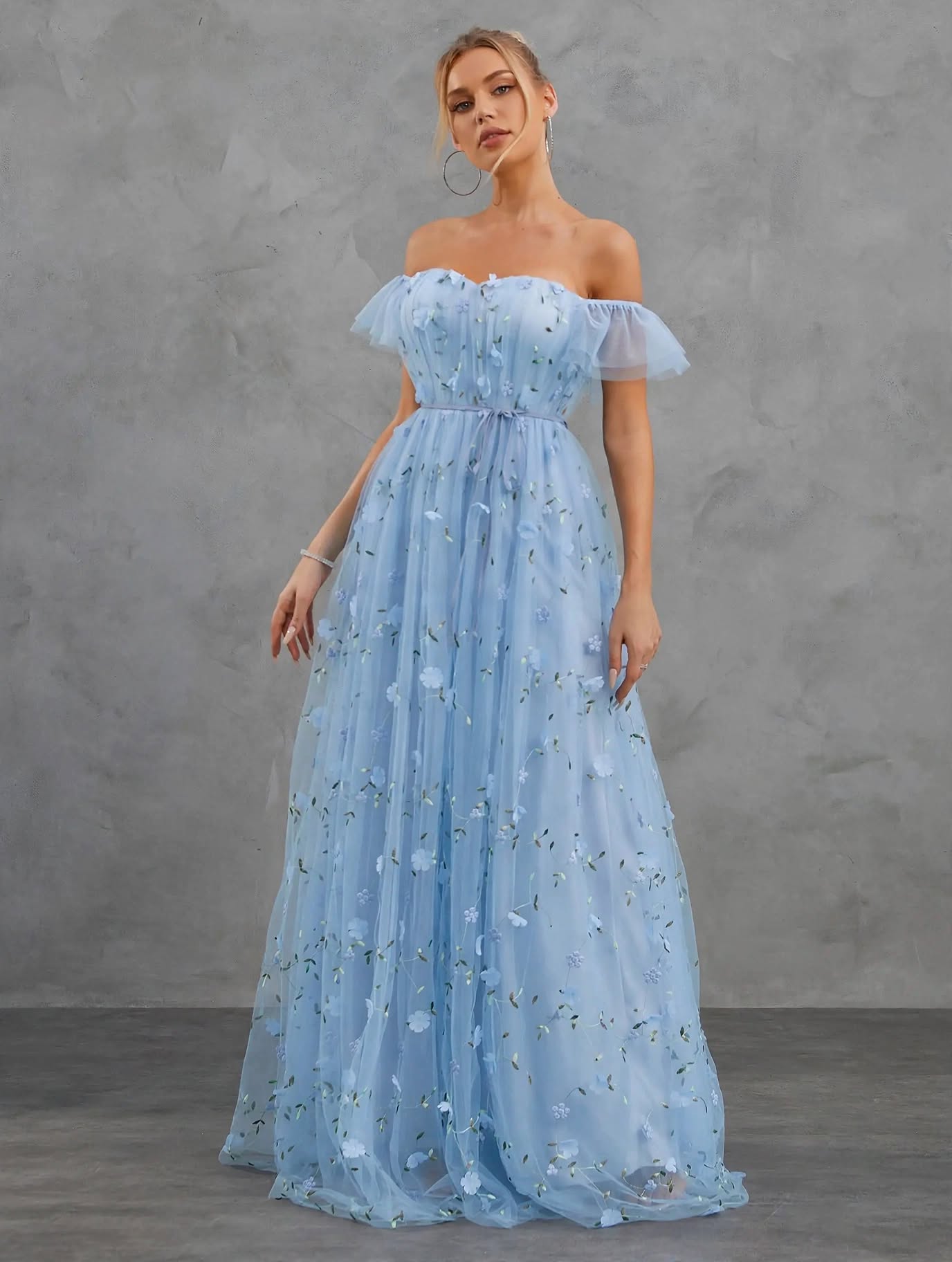 3D Embroidered Lace Evening Gown