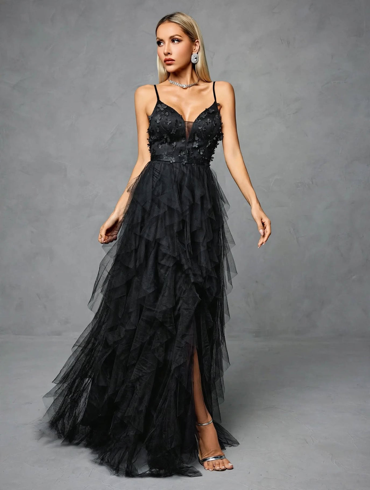 V-neck Three-dimensional Lotus Skirt