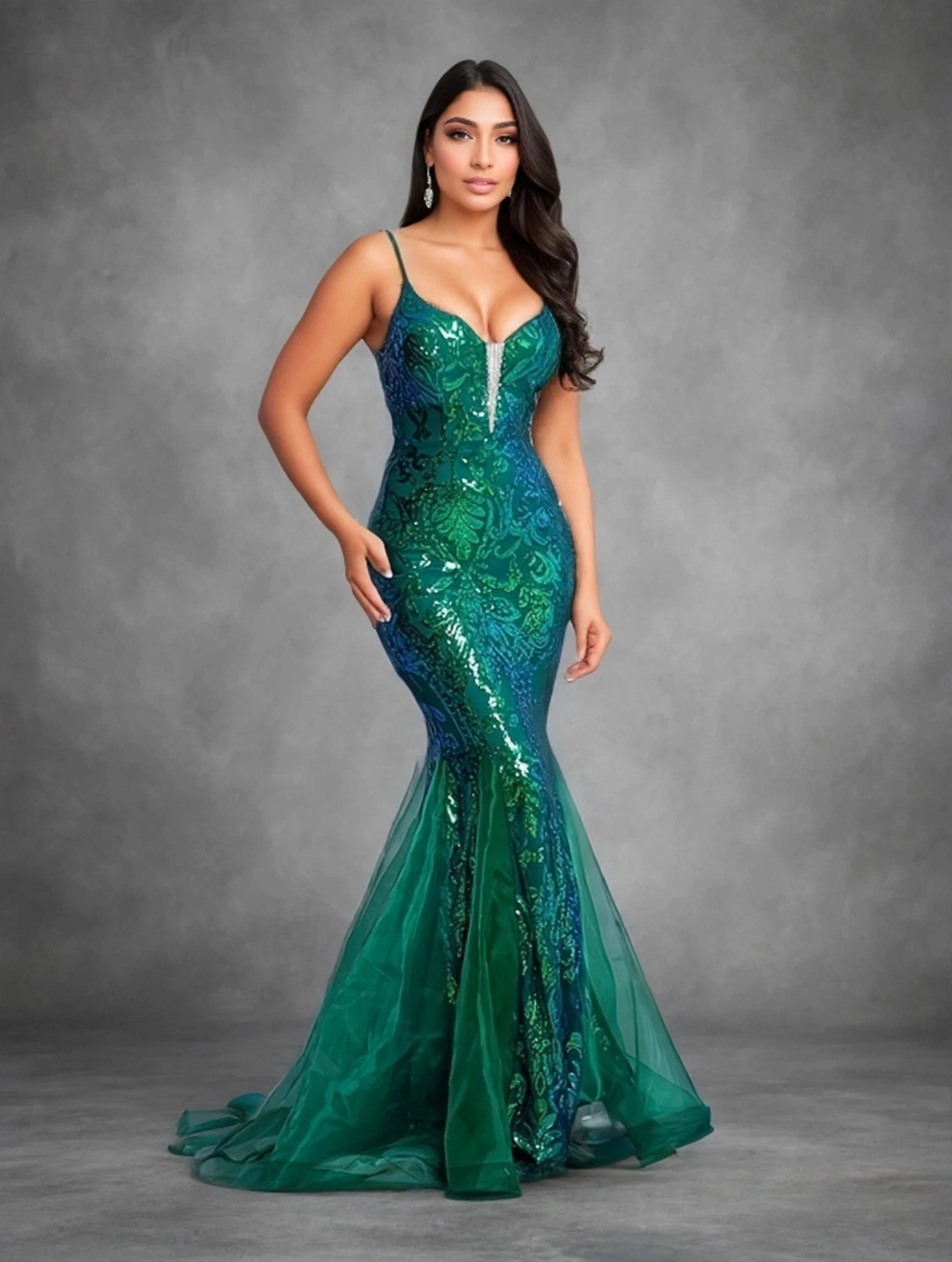 Emerald Sequin Mermaid Evening Dress