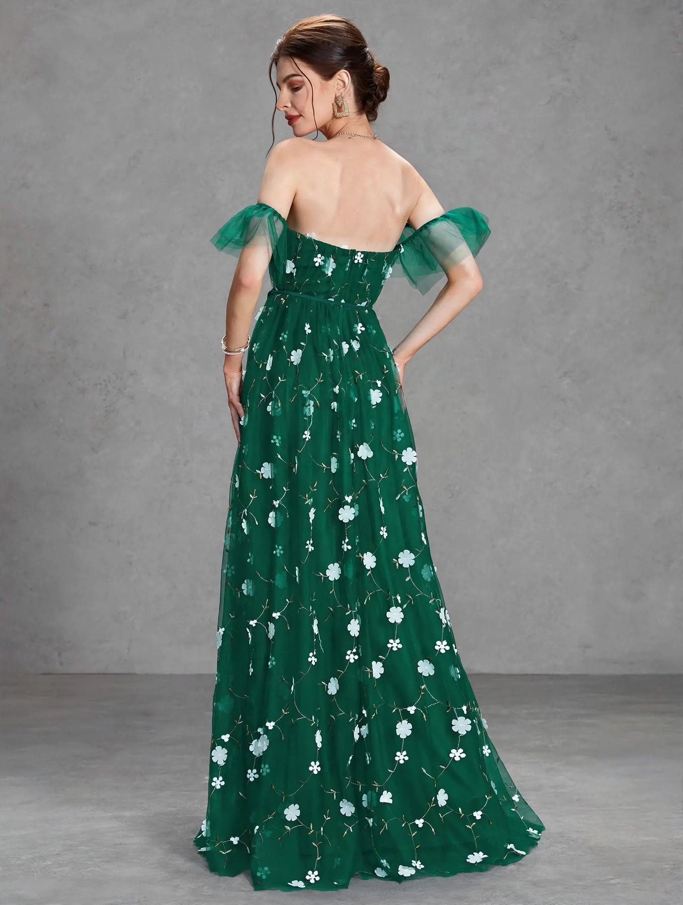 3D Embroidered Lace Evening Gown