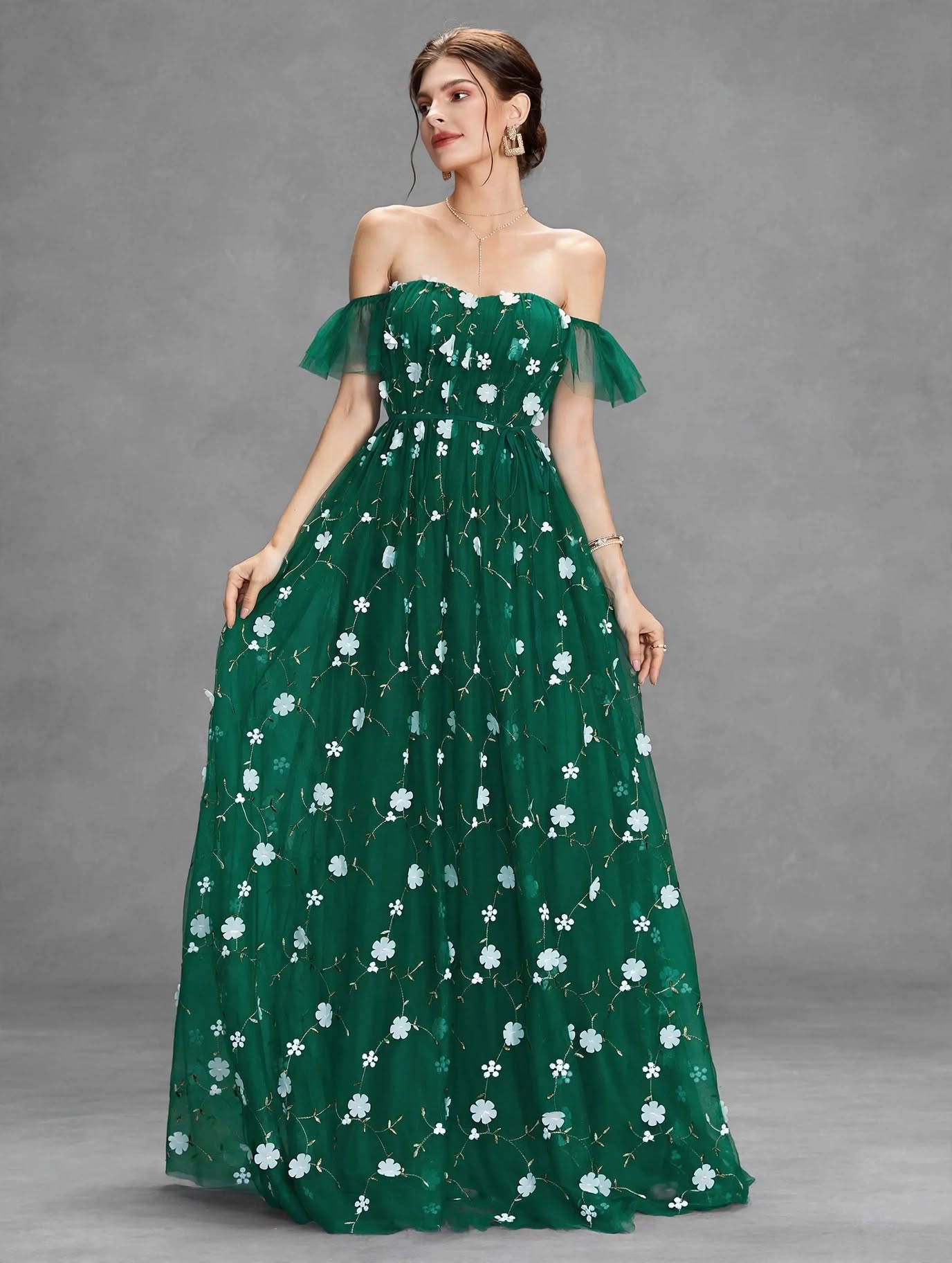 3D Embroidered Lace Evening Gown