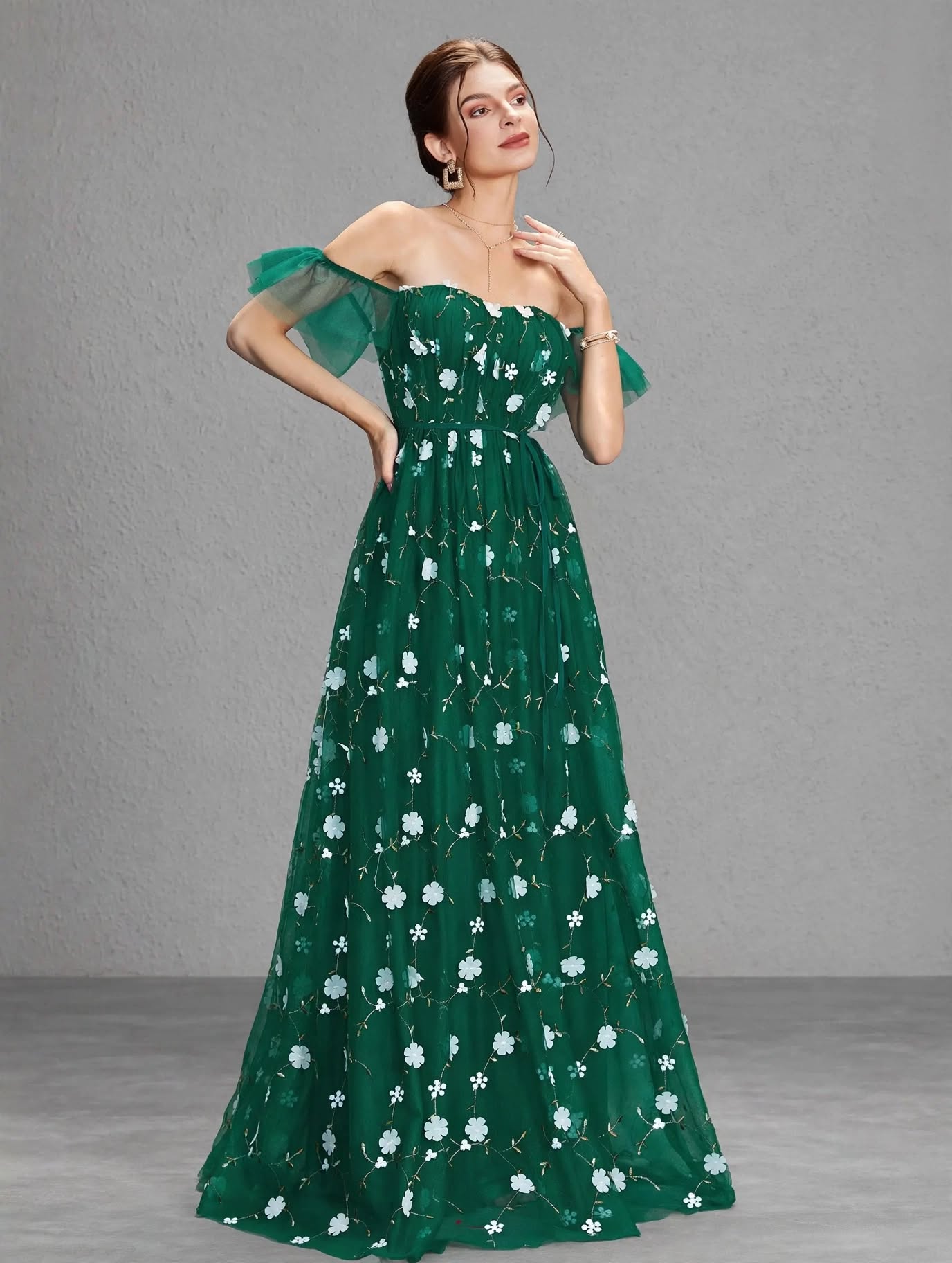 3D Embroidered Lace Evening Gown