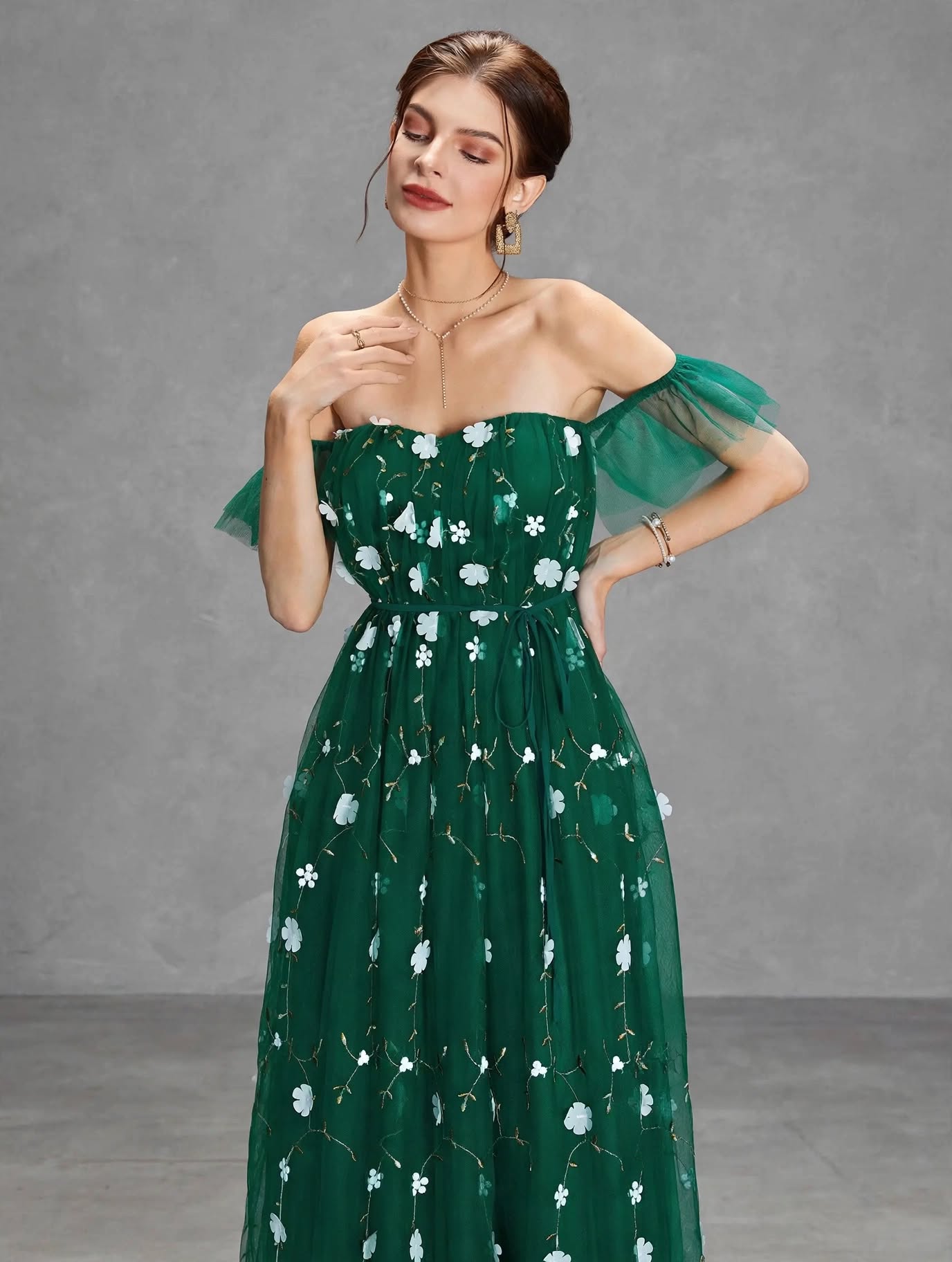 3D Embroidered Lace Evening Gown