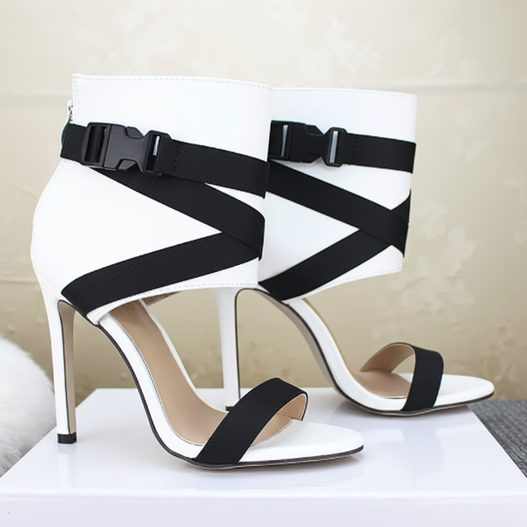 Open Toe Woven Buckle Stiletto Heels