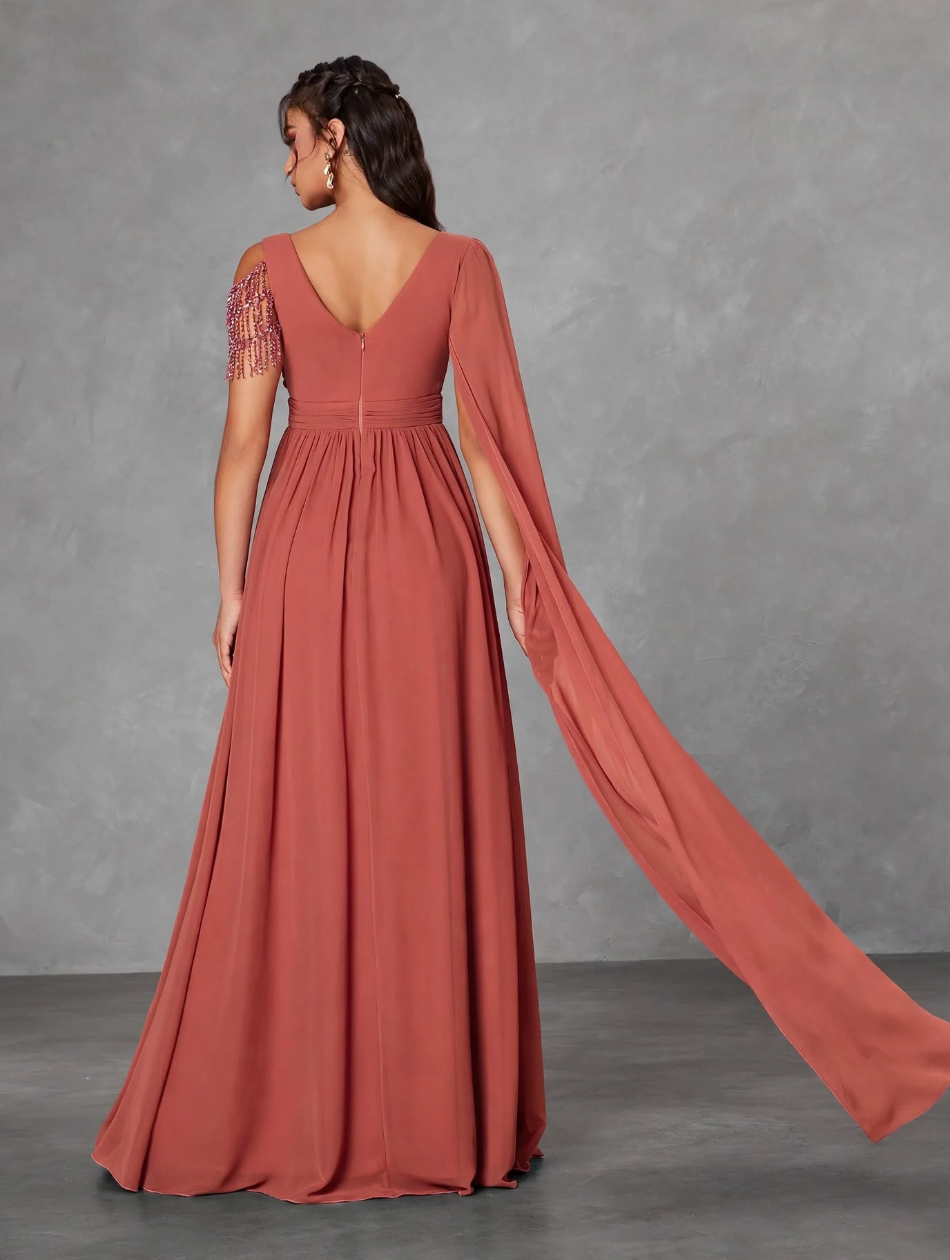 Asymmetric One-Shoulder Pearl Chiffon Dress