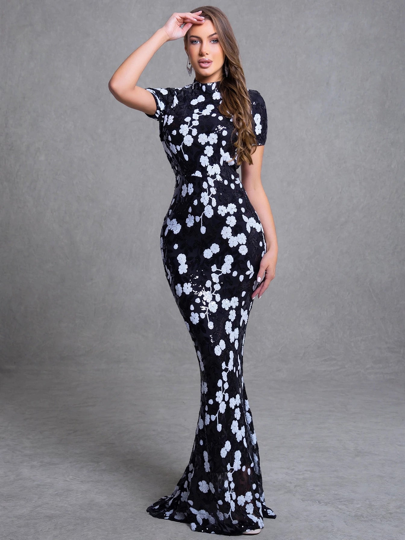 Floral Sequin Bodycon Evening Dress
