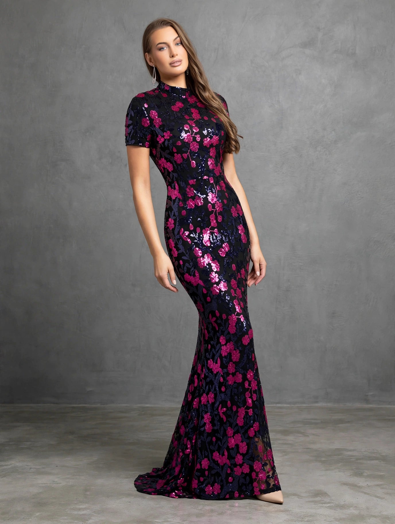 Floral Sequin Bodycon Evening Dress