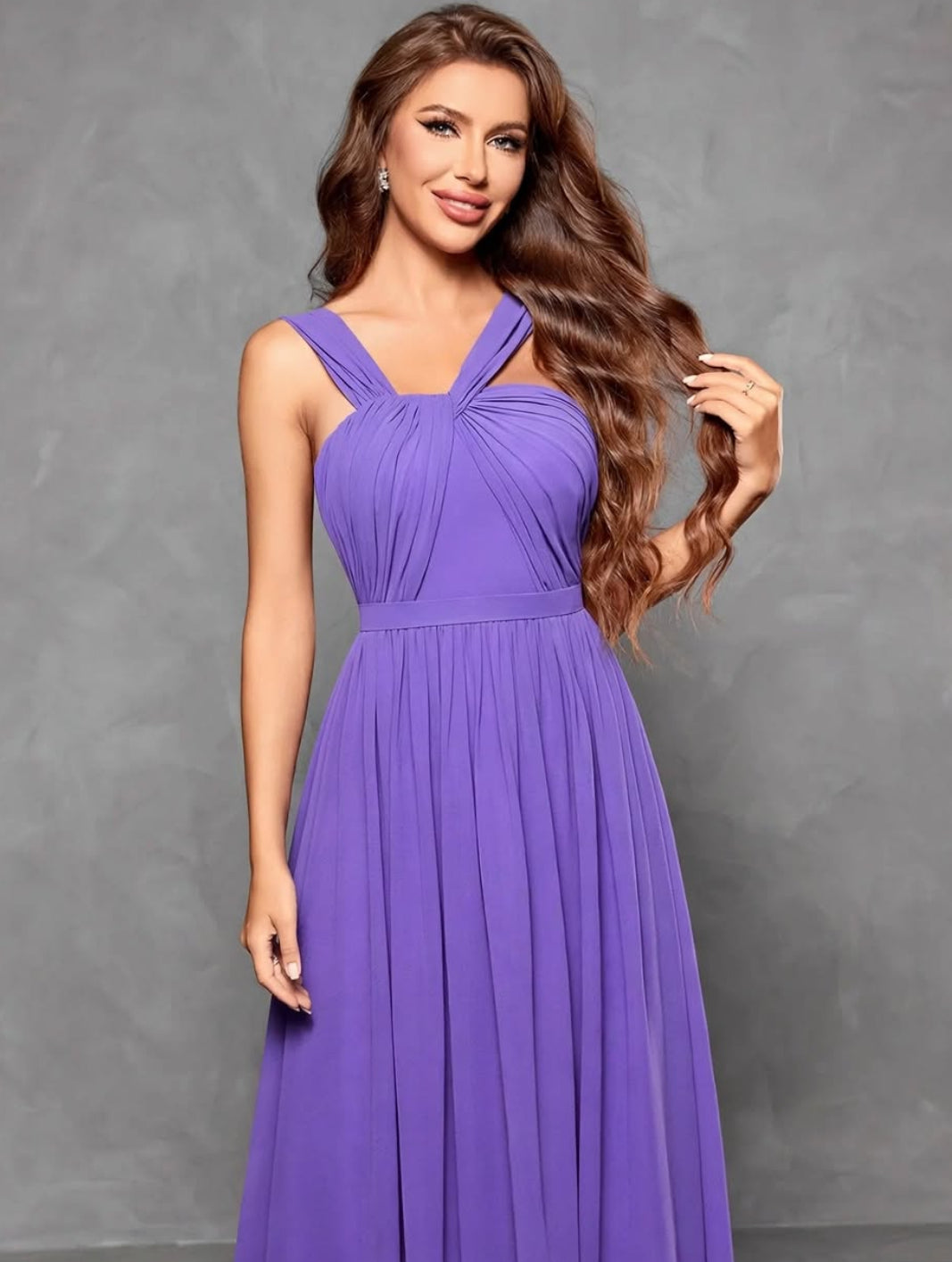 Cross Chiffon Full-Length Evening Gown