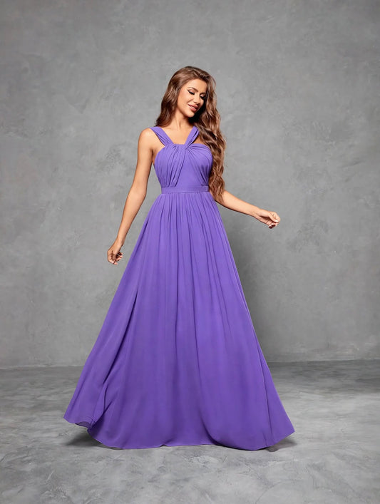 Cross Chiffon Full-Length Evening Gown