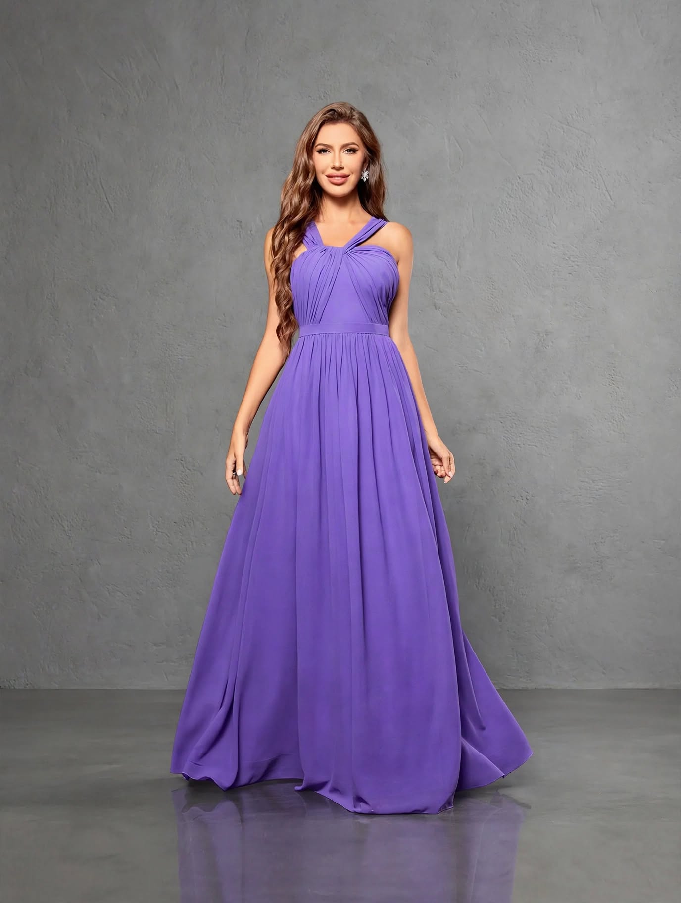 Cross Chiffon Full-Length Evening Gown