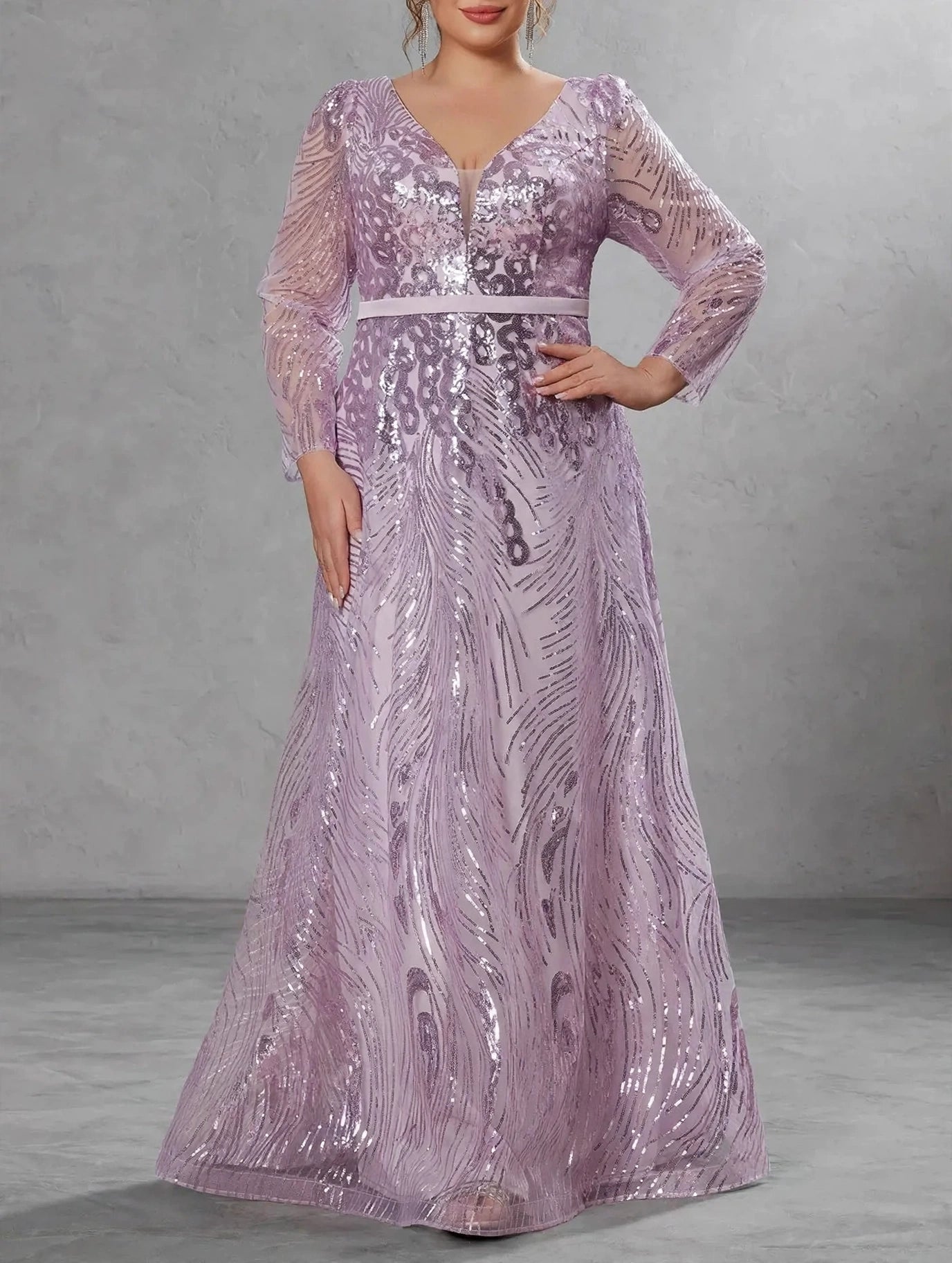 V-Neck Sequin Formal Evening Gown