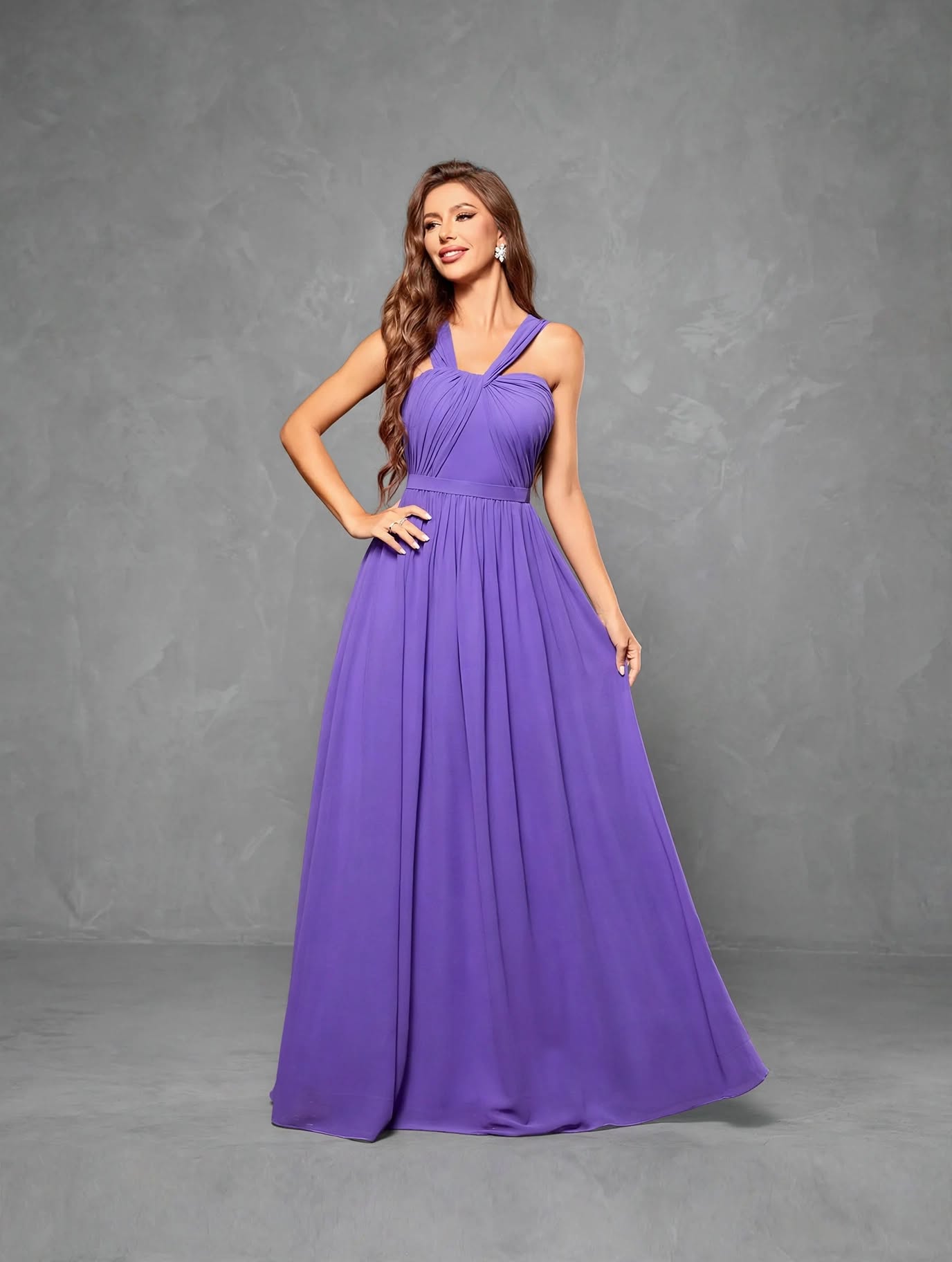 Cross Chiffon Full-Length Evening Gown