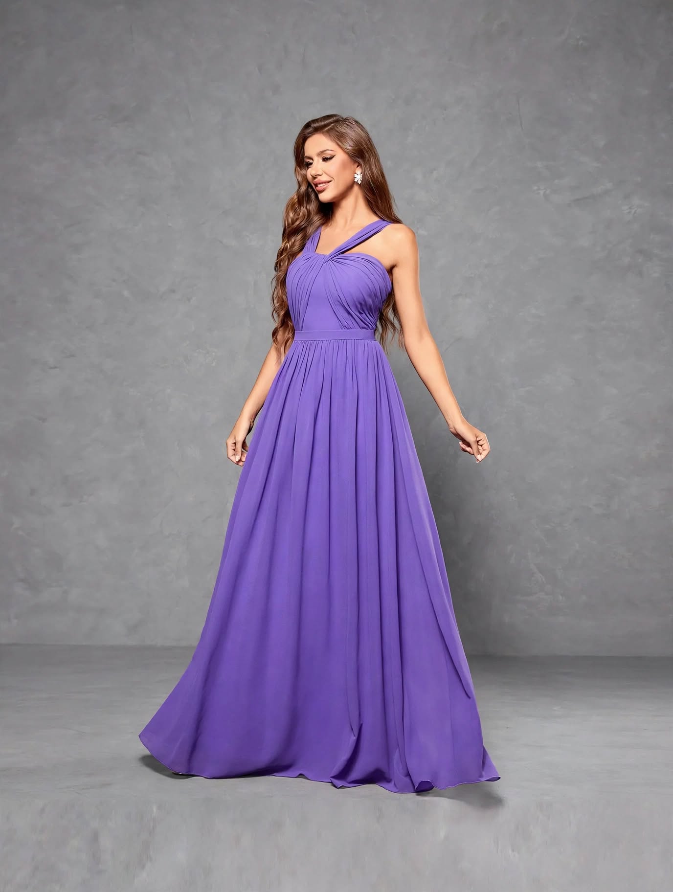 Cross Chiffon Full-Length Evening Gown