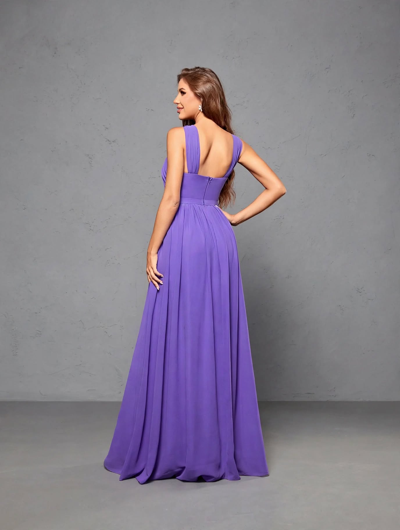 Cross Chiffon Full-Length Evening Gown