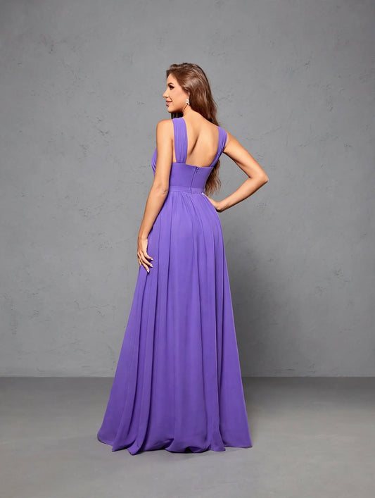 Cross Chiffon Full-Length Evening Gown