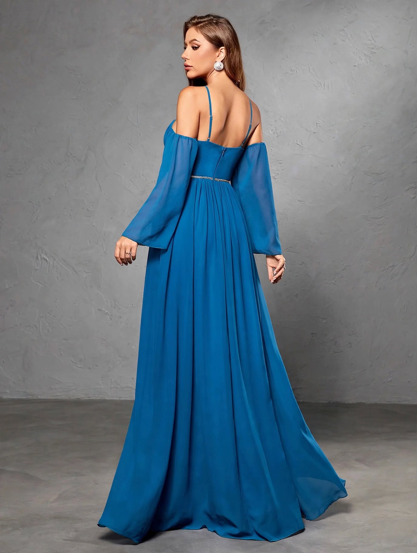 Deep V-Neck Pleated Embellished Strap Dress