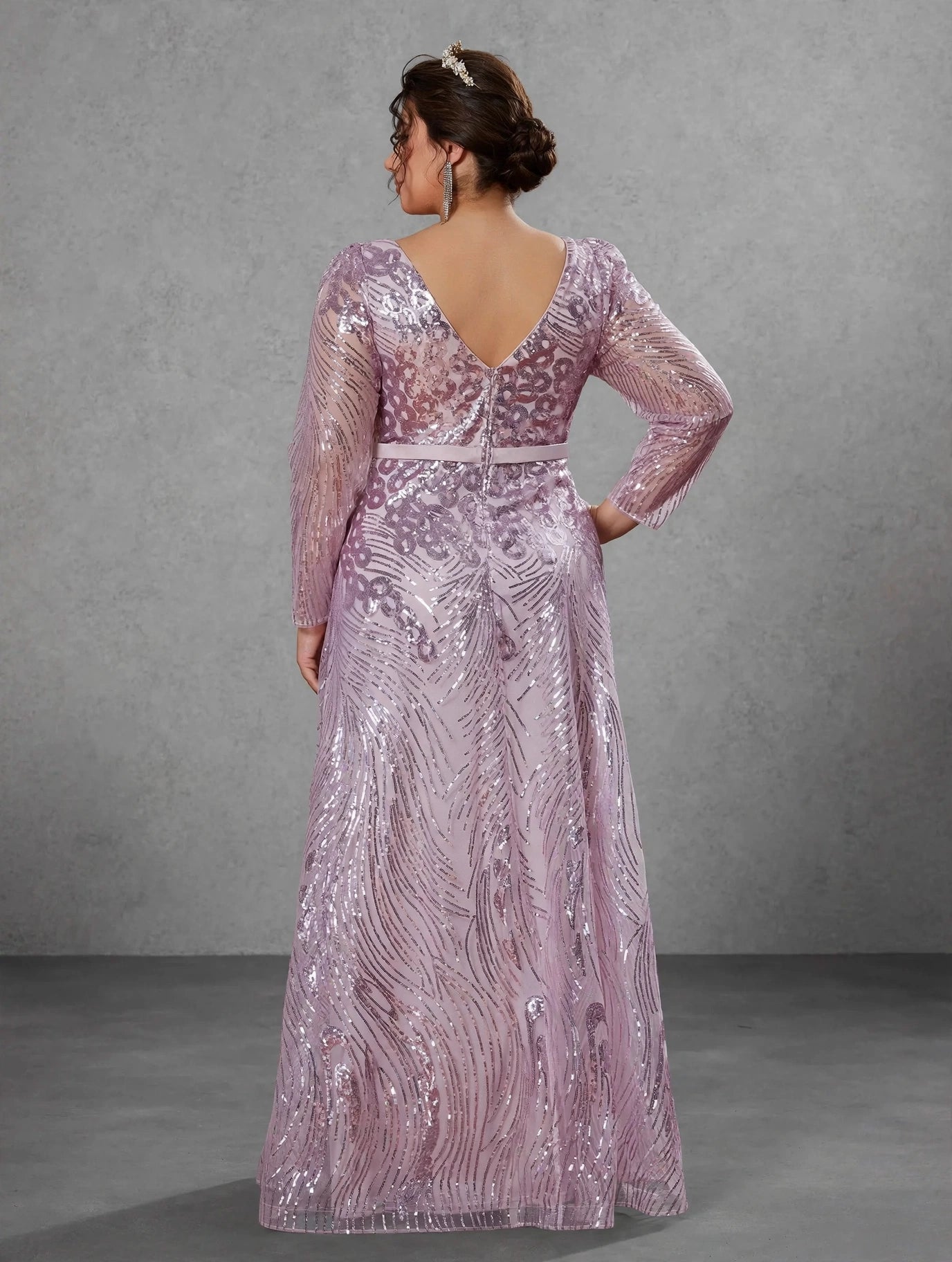 V-Neck Sequin Formal Evening Gown