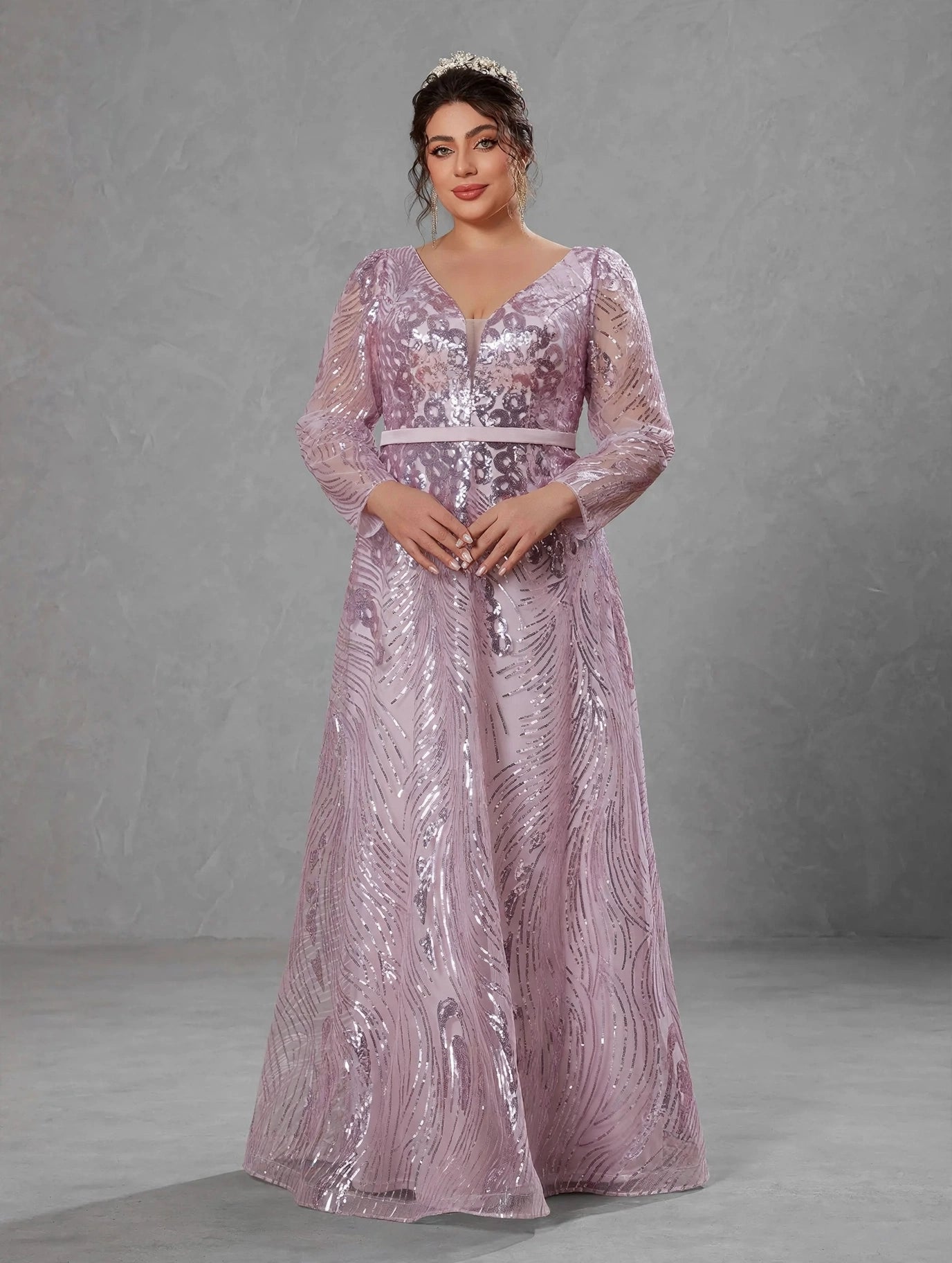 V-Neck Sequin Formal Evening Gown