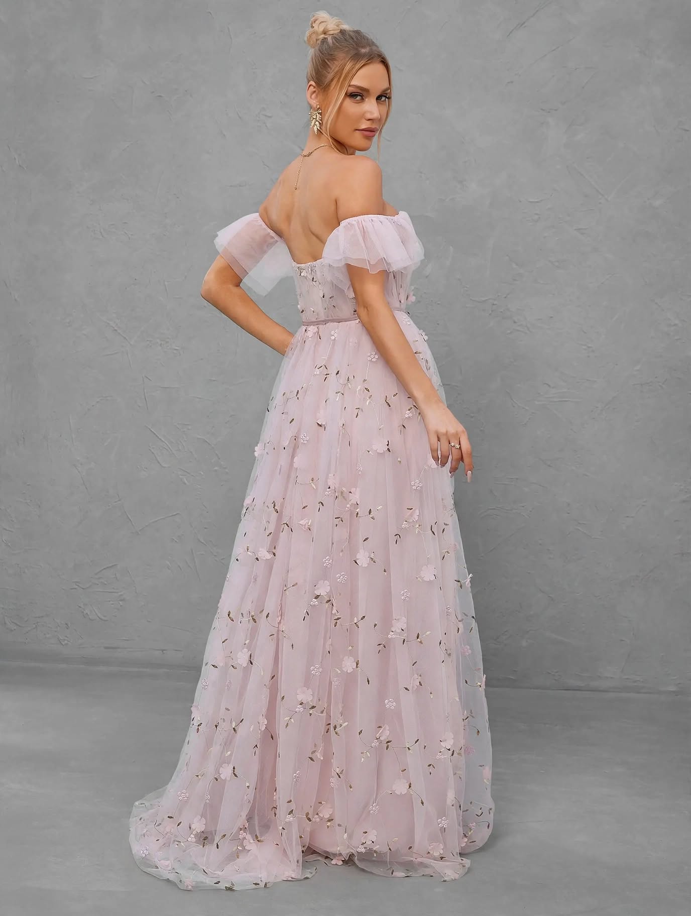 3D Embroidered Lace Evening Gown